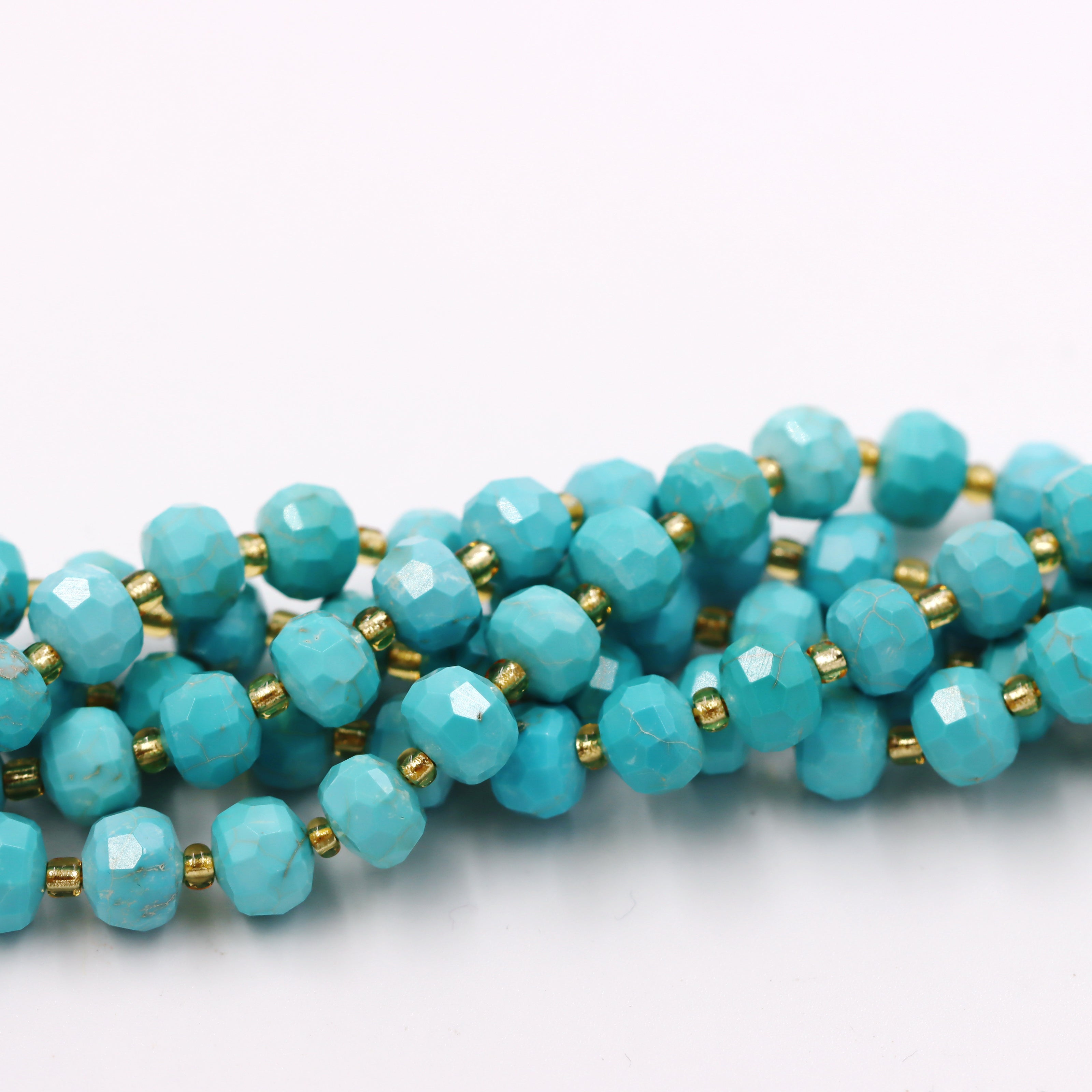 Malahill faceted rondelle gemstone for jewelry making, sold per bag 5 strands inside, Blue Howlite Turquoise beads