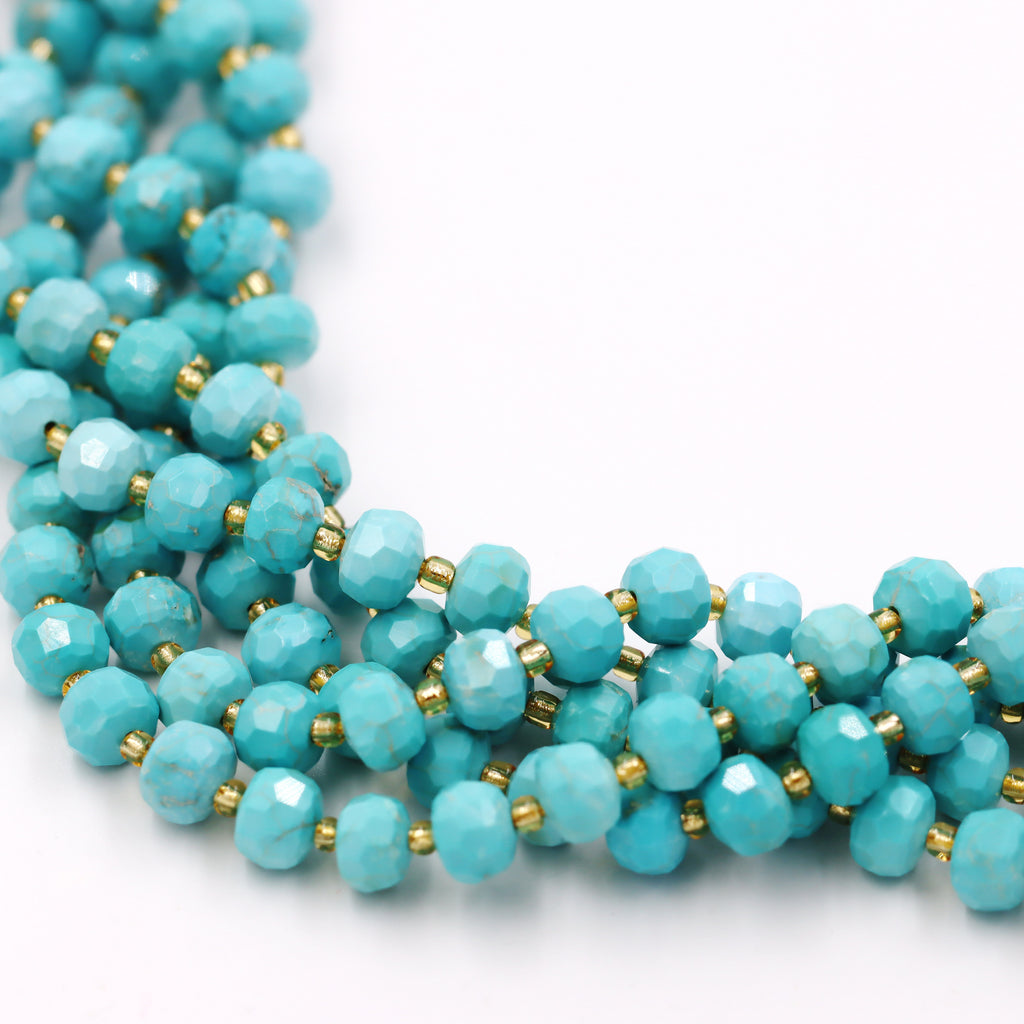 Malahill faceted rondelle gemstone for jewelry making, sold per bag 5 strands inside, Blue Howlite Turquoise beads