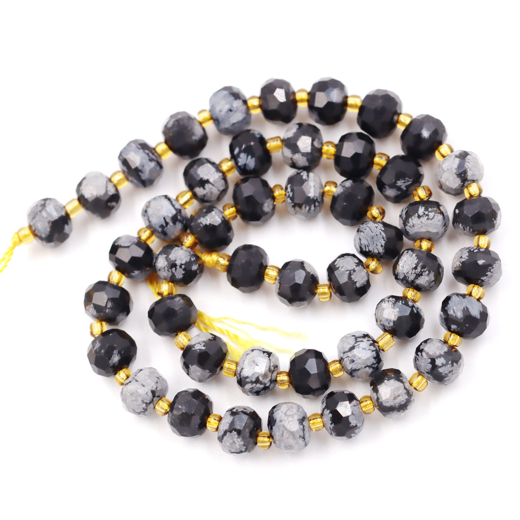 Malahill faceted rondelle gemstone for jewelry making, sold per bag 5 strands inside, Snowflake Obsidian beads
