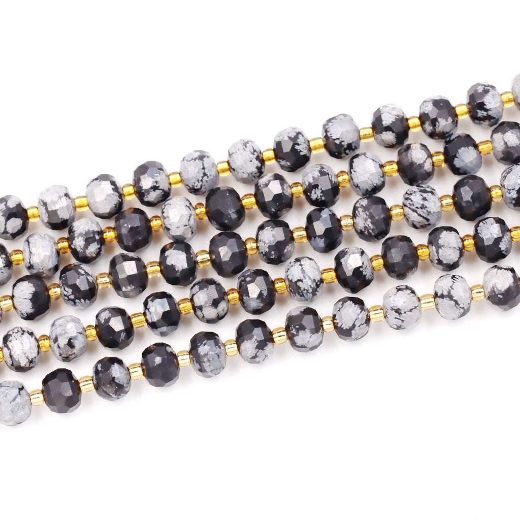Malahill faceted rondelle gemstone for jewelry making, sold per bag 5 strands inside, Snowflake Obsidian beads
