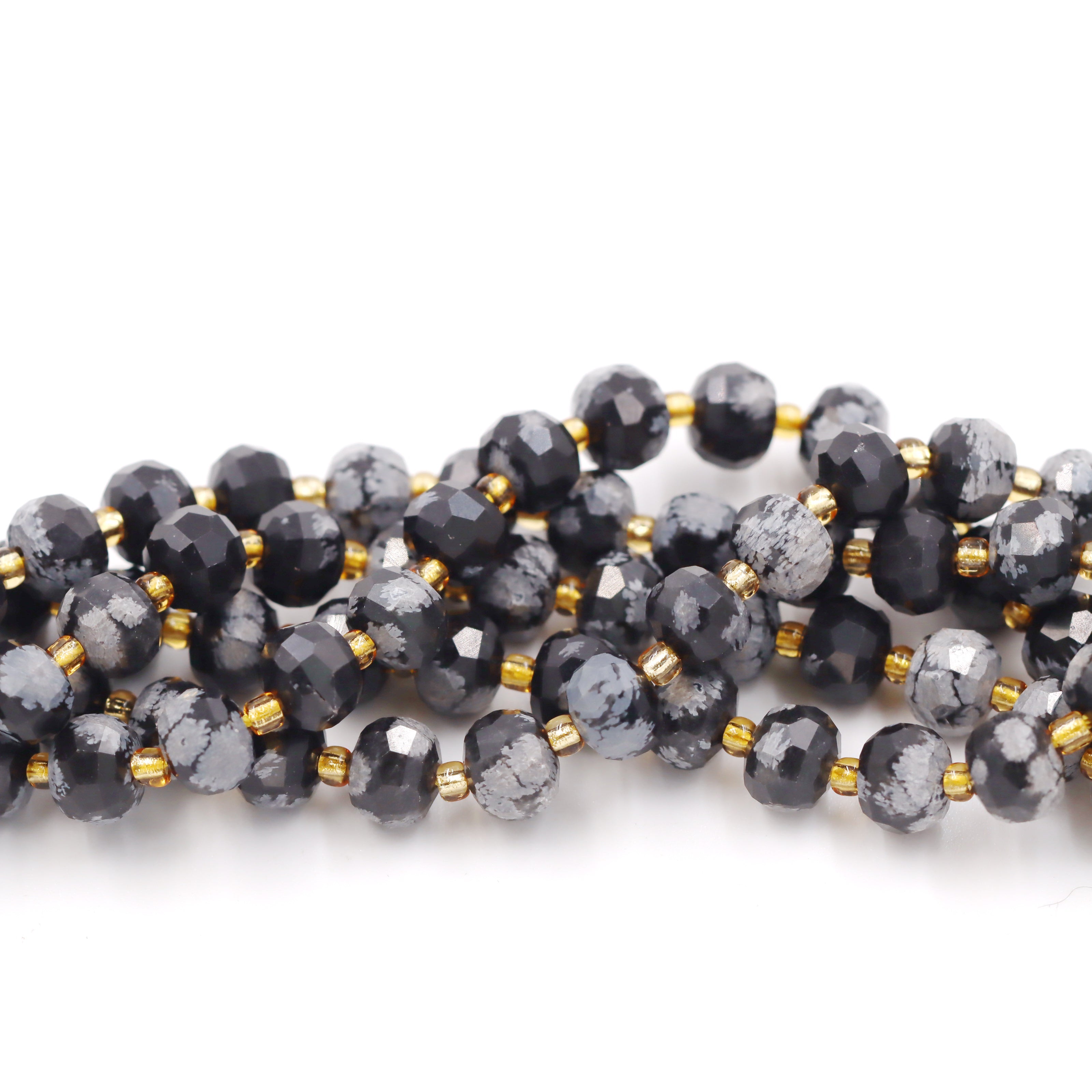 Malahill faceted rondelle gemstone for jewelry making, sold per bag 5 strands inside, Snowflake Obsidian beads