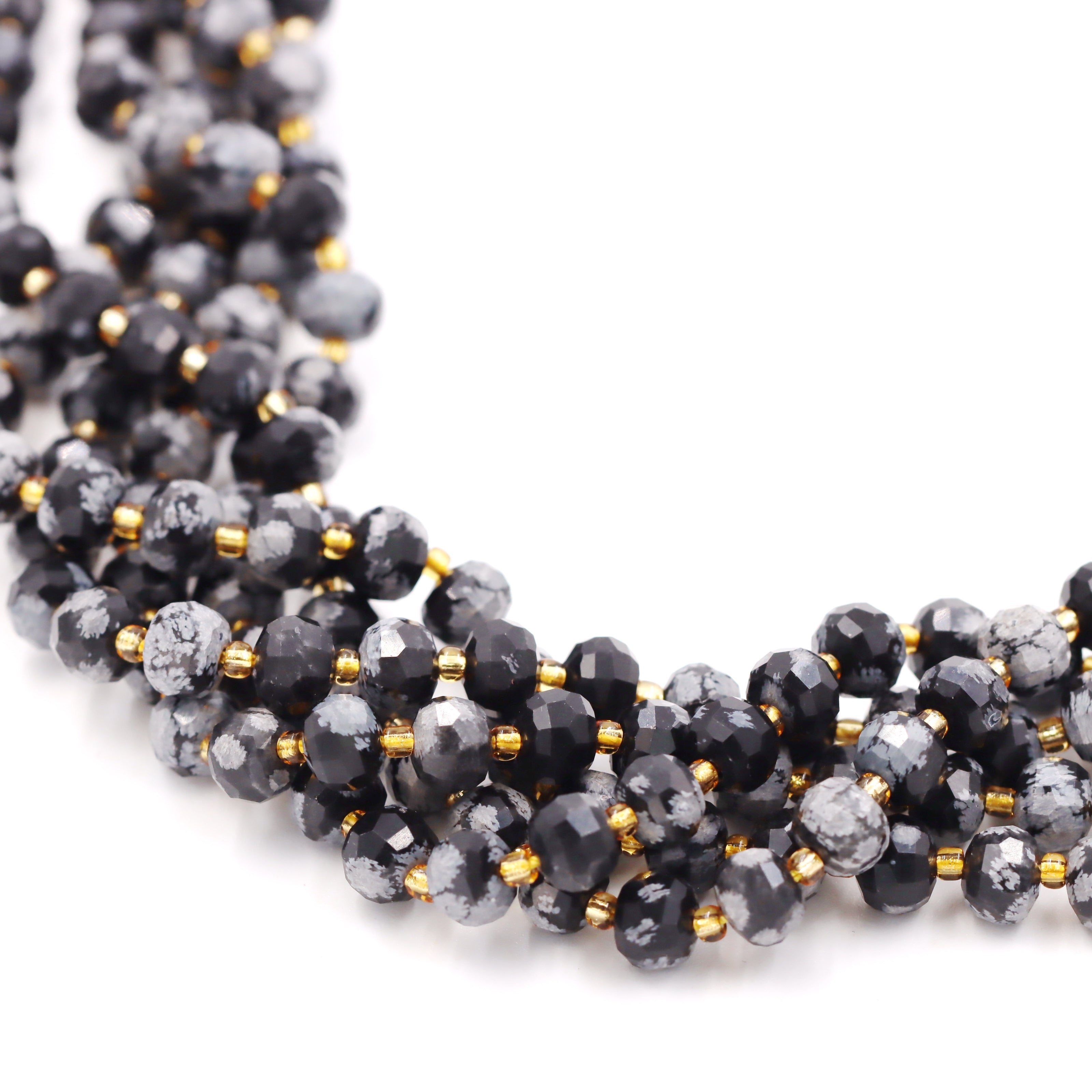 Malahill faceted rondelle gemstone for jewelry making, sold per bag 5 strands inside, Snowflake Obsidian beads