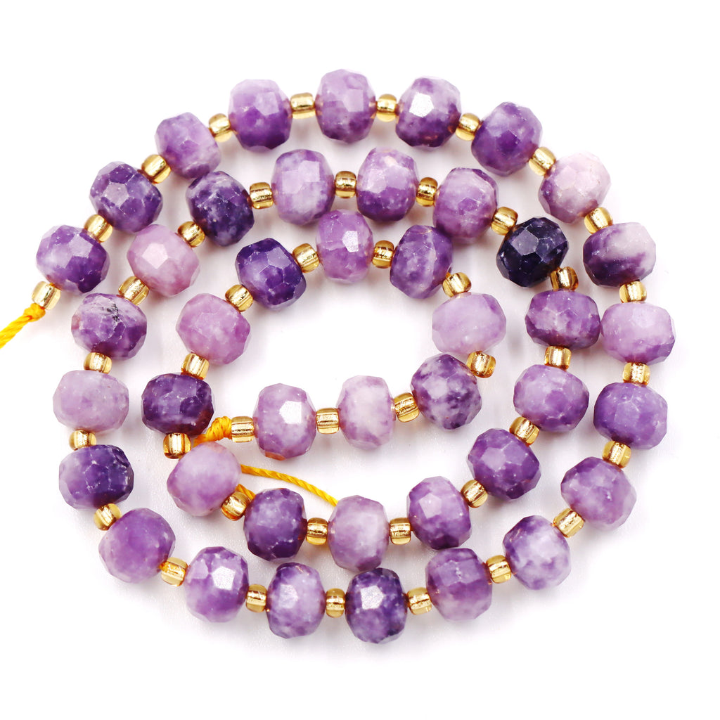 Malahill faceted rondelle gemstone for jewelry making, sold per bag 5 strands inside, Lepidolite beads