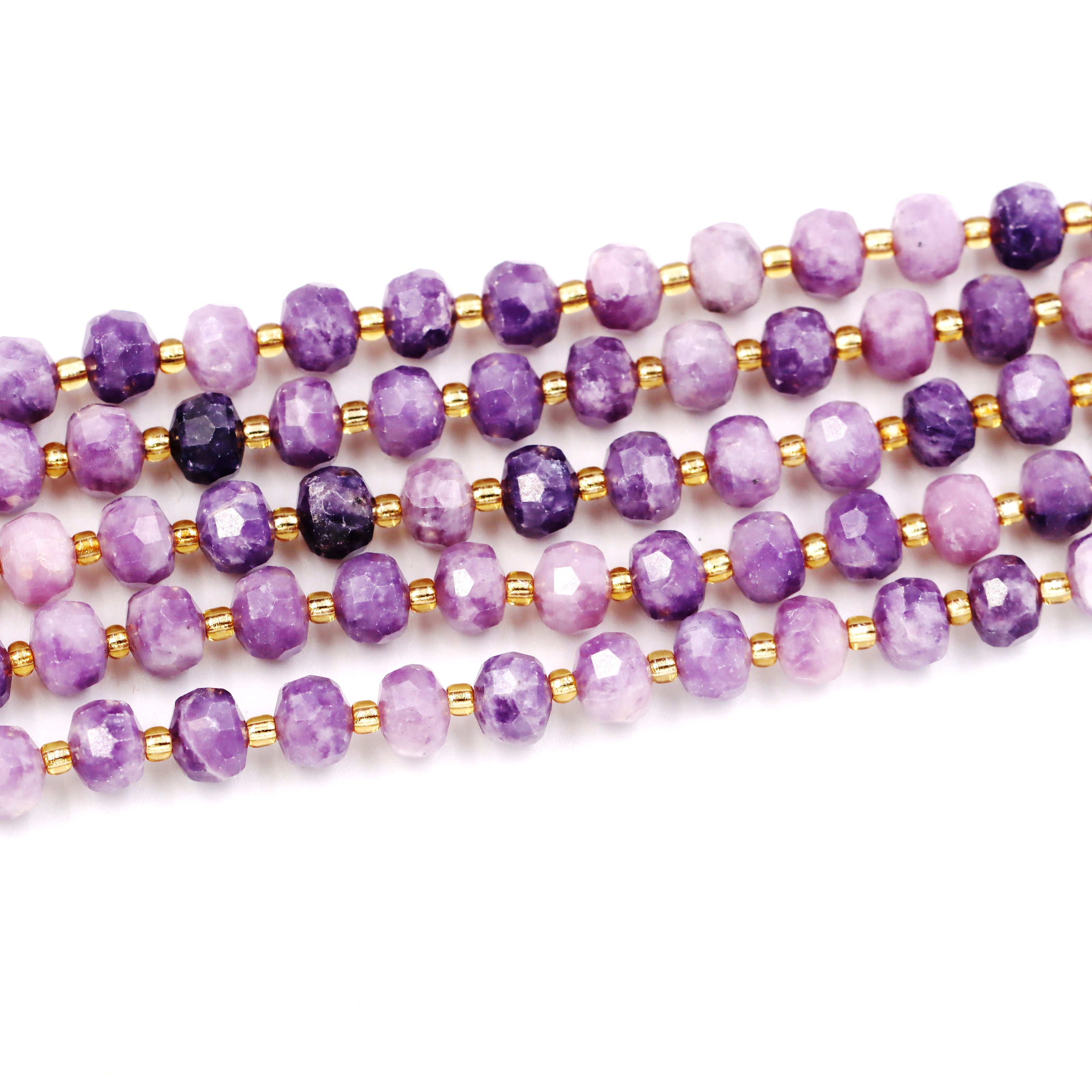 Malahill faceted rondelle gemstone for jewelry making, sold per bag 5 strands inside, Lepidolite beads