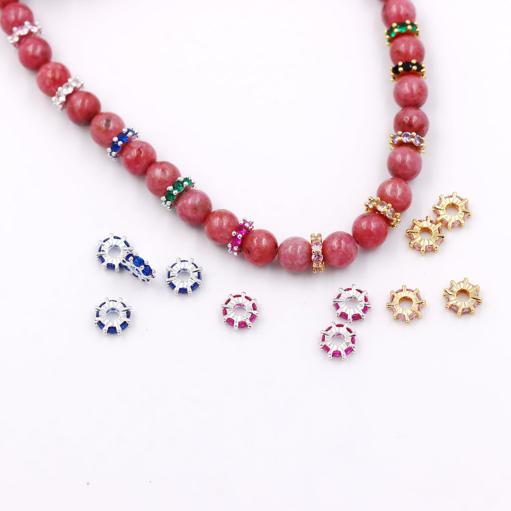 Malahill excellent quality cubic zirconia paved brass beads for jewelry making, sold per box 30 pieces inside