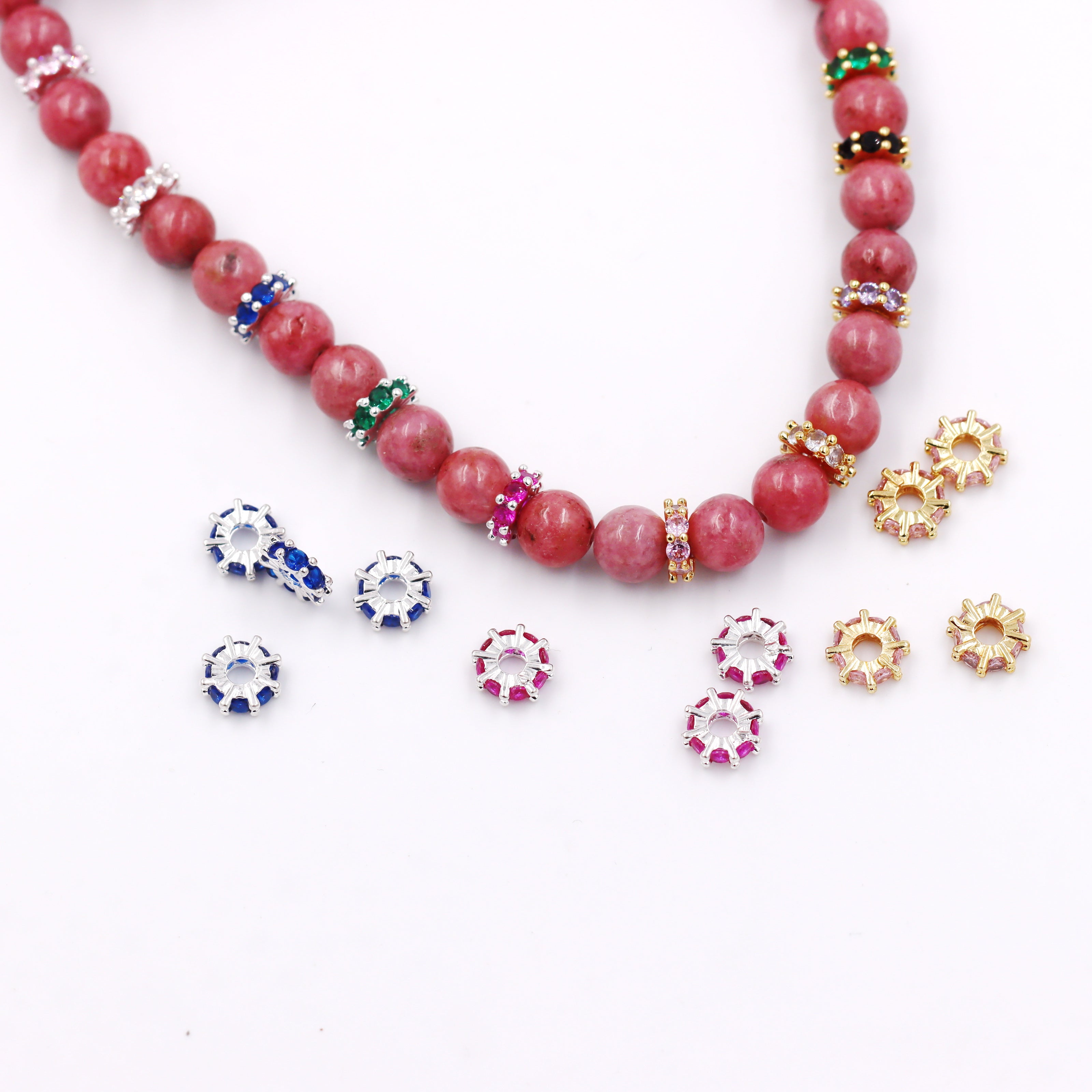 Malahill excellent quality cubic zirconia paved brass beads for jewelry making, sold per box 30 pieces inside