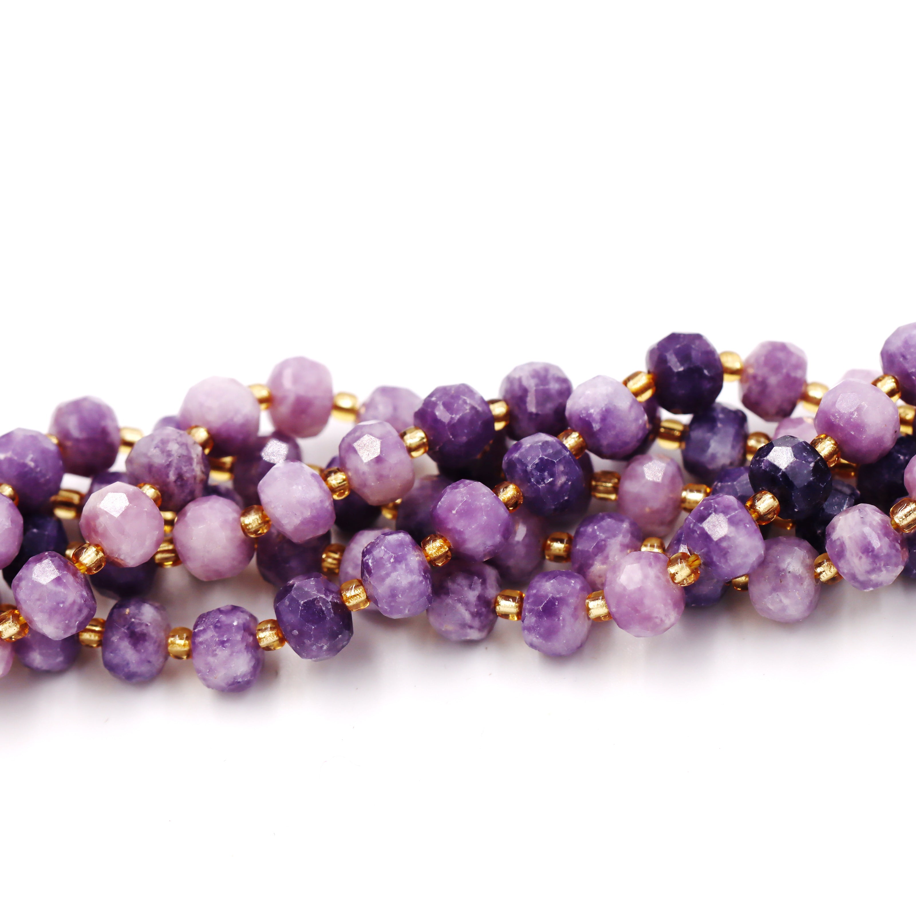 Malahill faceted rondelle gemstone for jewelry making, sold per bag 5 strands inside, Lepidolite beads