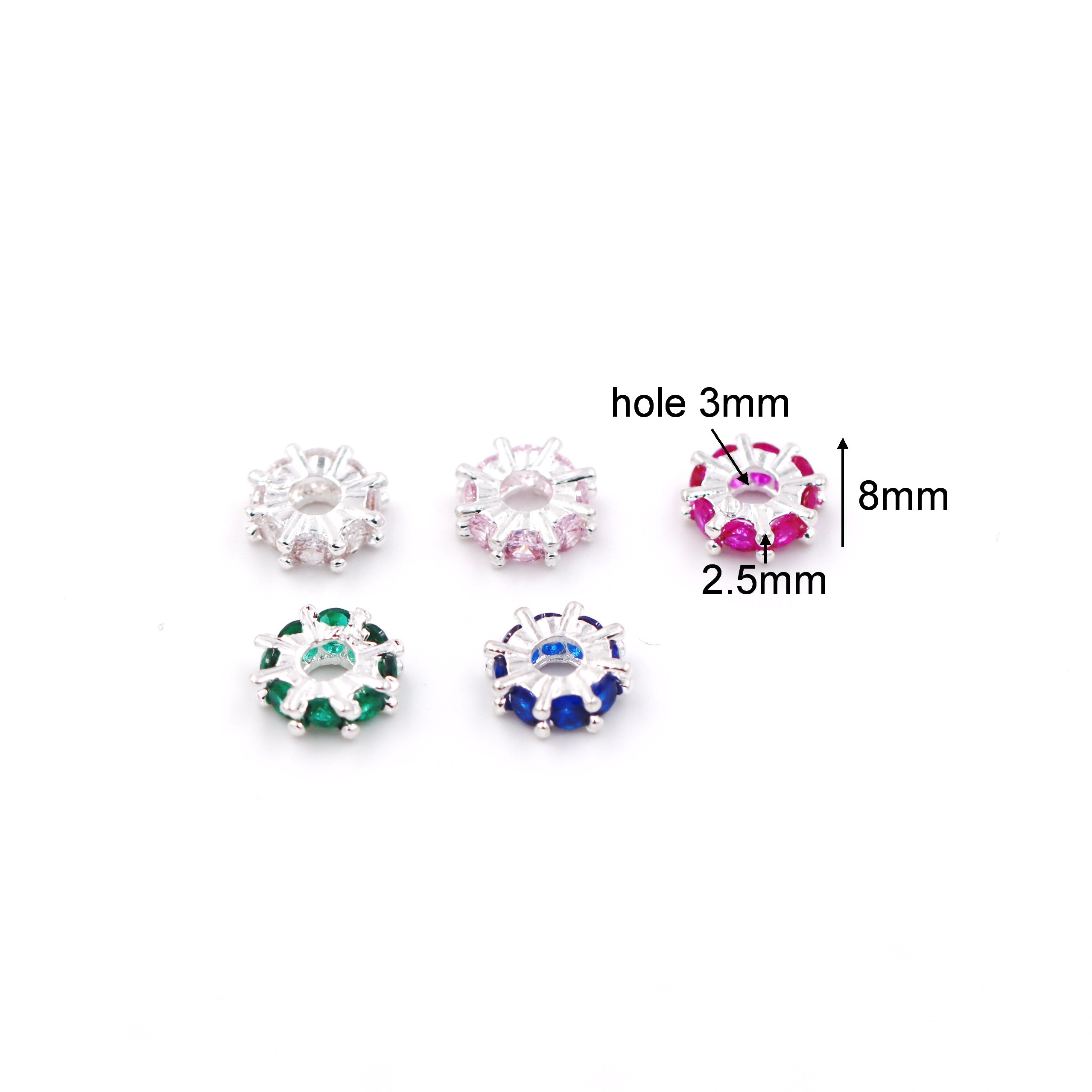 Malahill excellent quality cubic zirconia paved brass beads for jewelry making, sold per box 30 pieces inside