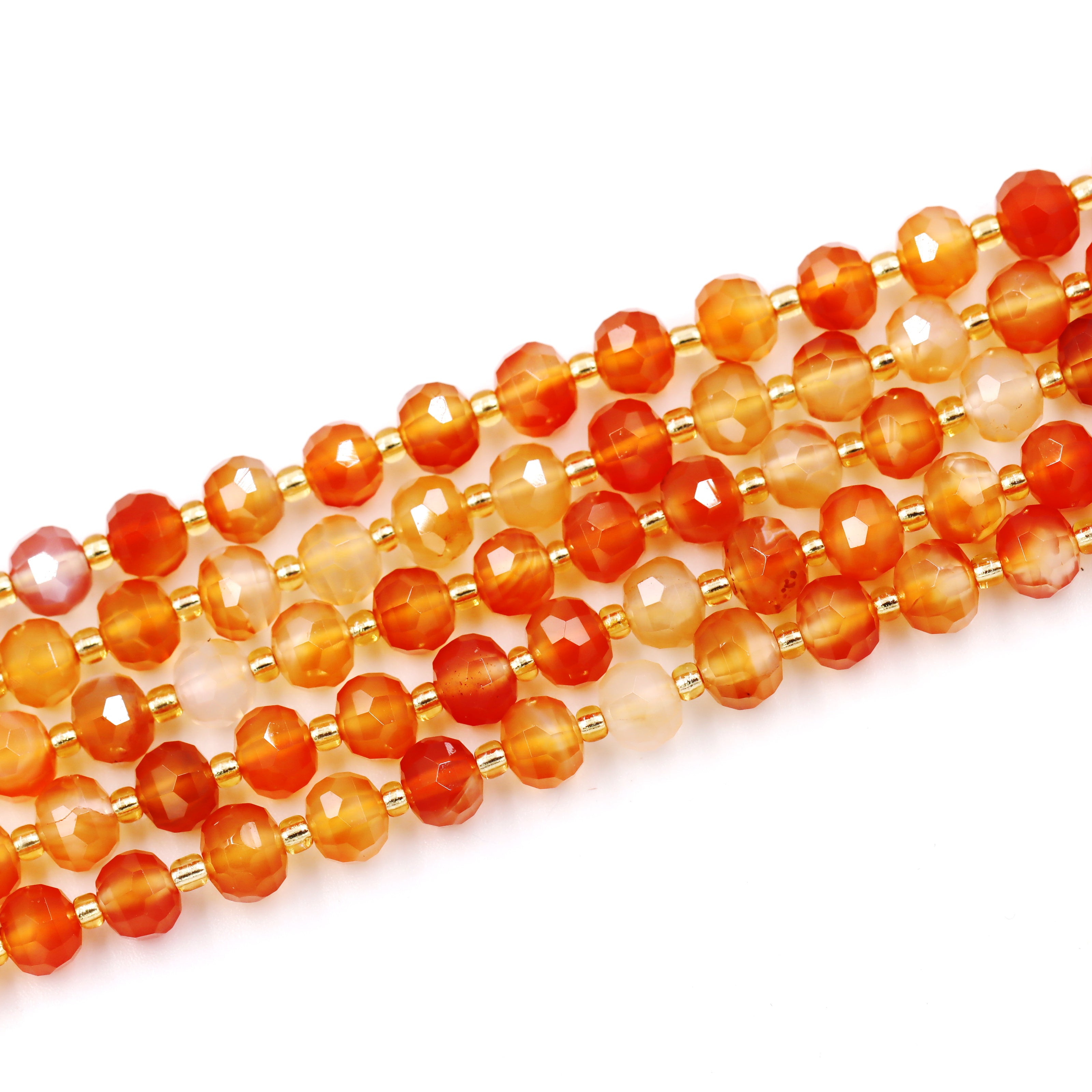 Malahill faceted rondelle gemstone for jewelry making, sold per bag 5 strands inside, Orange Carnelian beads