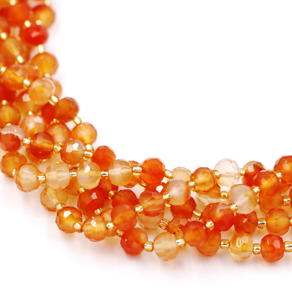 Malahill faceted rondelle gemstone for jewelry making, sold per bag 5 strands inside, Orange Carnelian beads