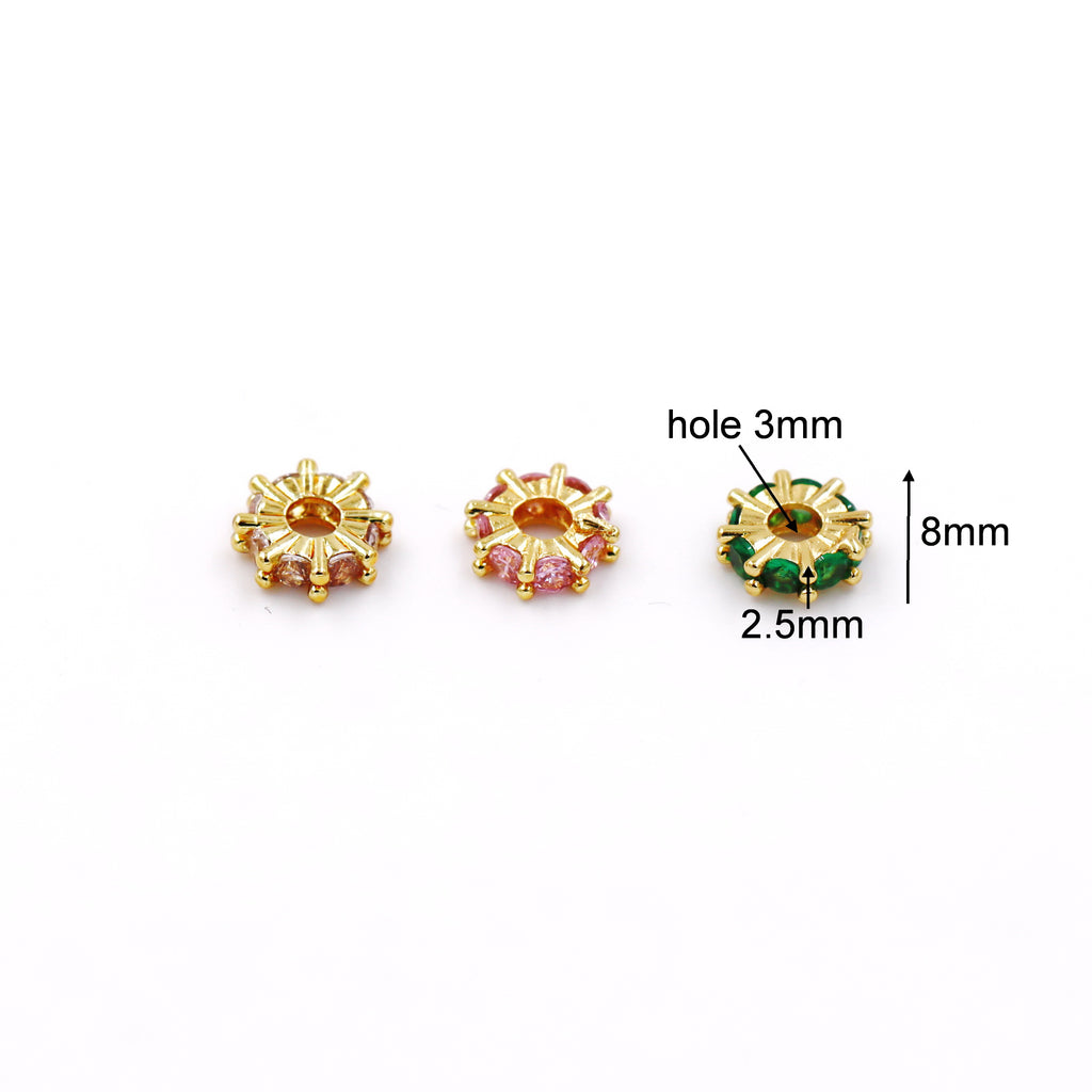 Malahill excellent quality cubic zirconia paved brass beads for jewelry making, sold per box 30 pieces inside