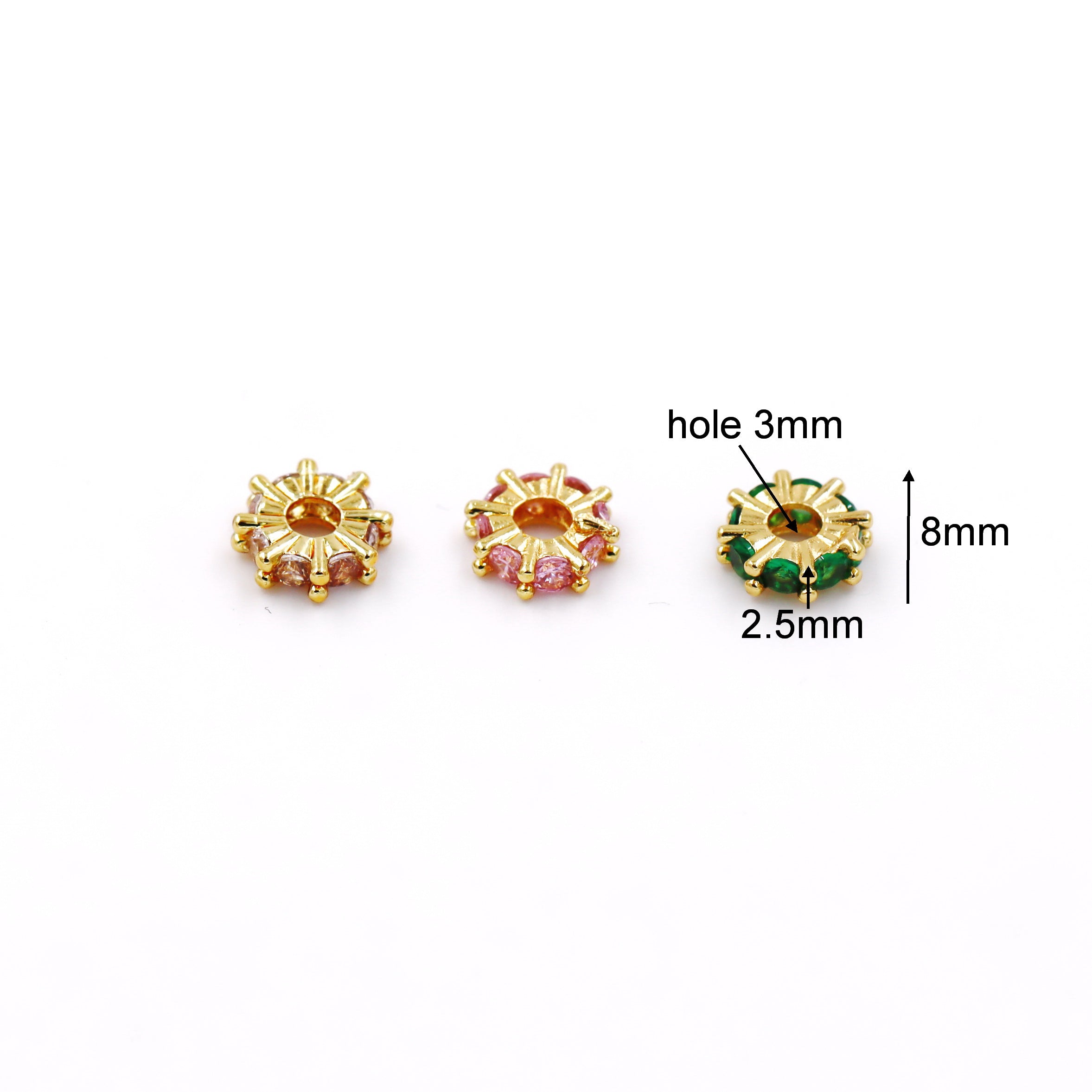 Malahill excellent quality cubic zirconia paved brass beads for jewelry making, sold per box 30 pieces inside