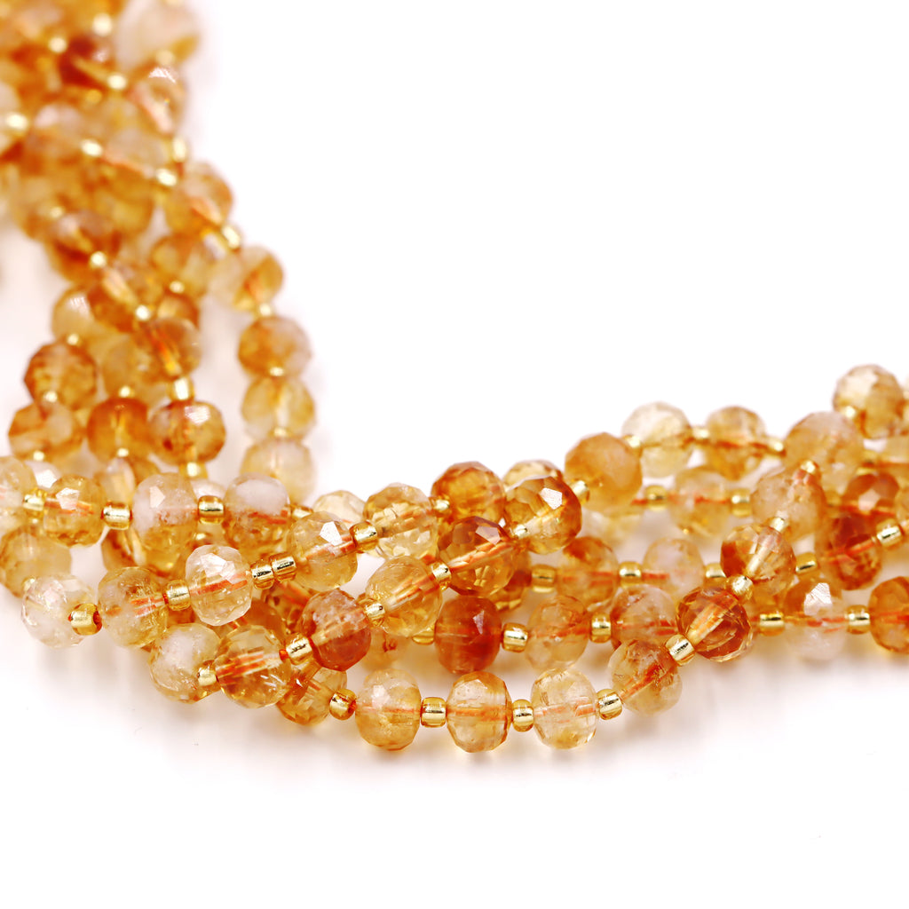 Malahill faceted rondelle gemstone for jewelry making, sold per bag 5 strands inside, Citrine beads