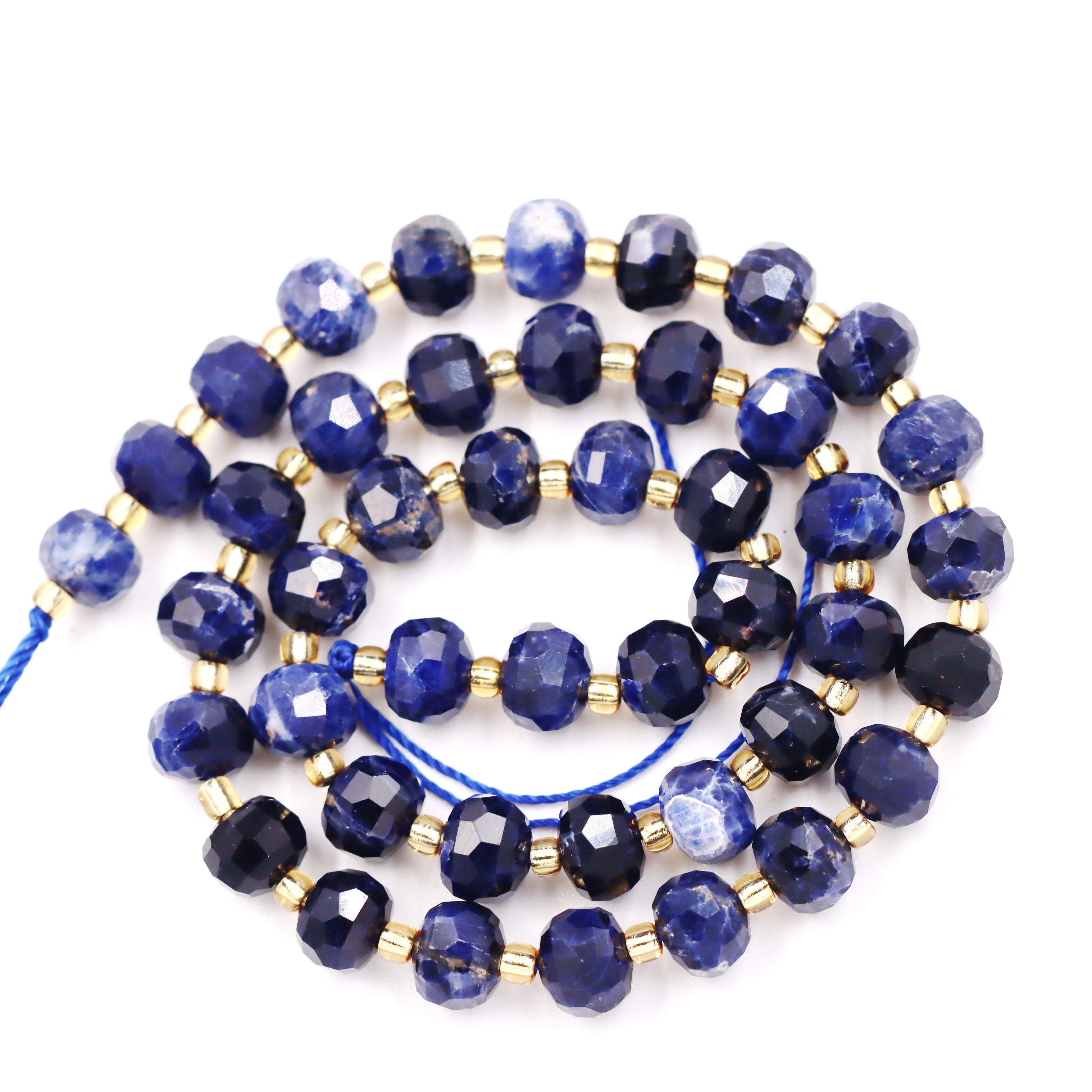 Malahill faceted rondelle gemstone for jewelry making, sold per bag 5 strands inside, Sodalite AA beads