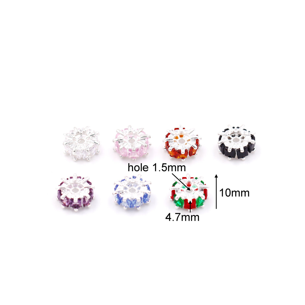 Malahill excellent quality cubic zirconia paved brass beads for jewelry making, sold per box 10 pieces inside