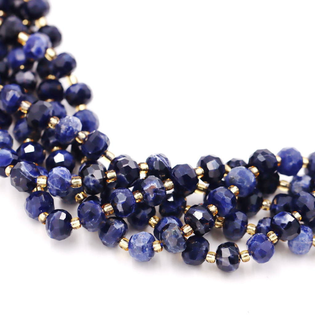 Malahill faceted rondelle gemstone for jewelry making, sold per bag 5 strands inside, Sodalite AA beads