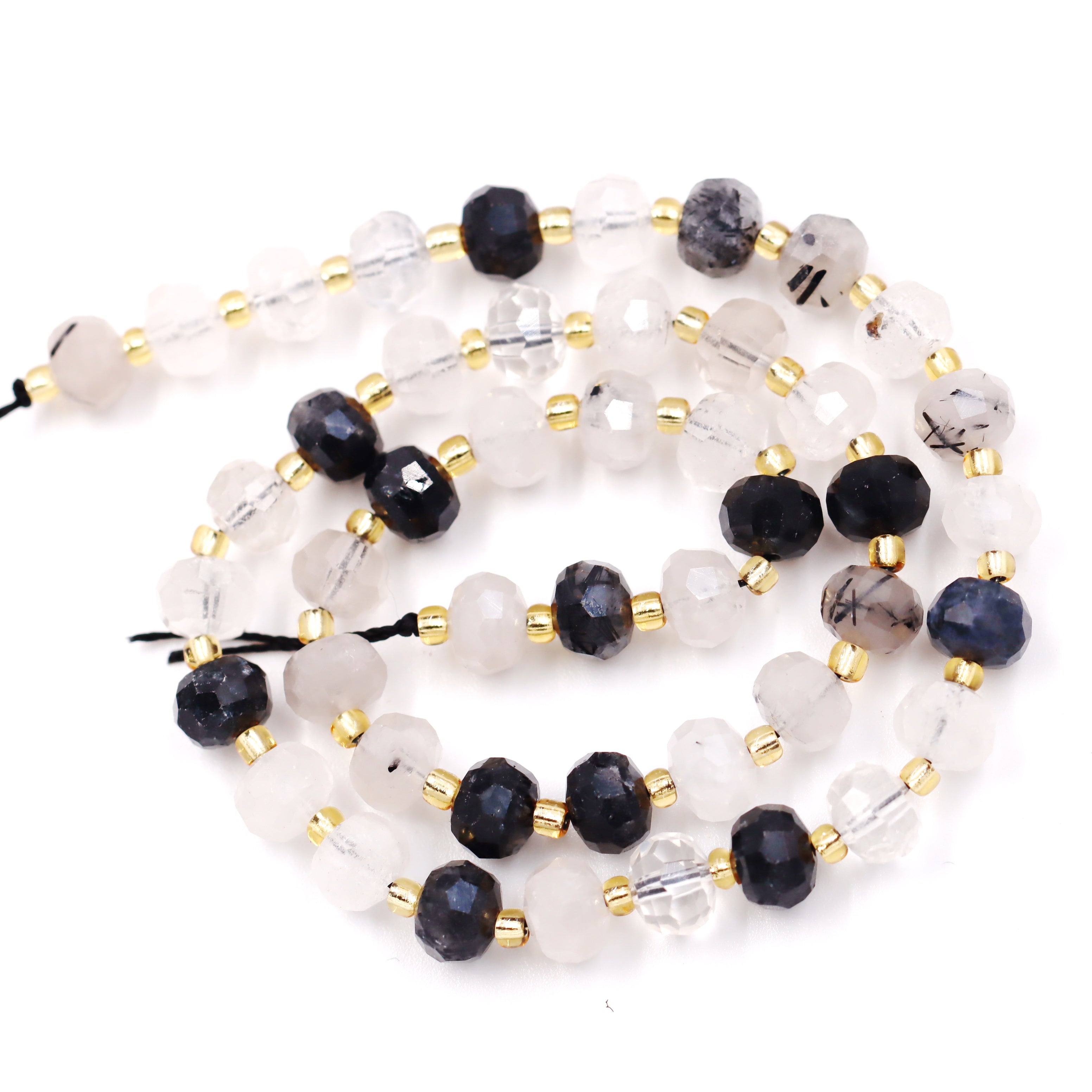 Malahill faceted rondelle gemstone for jewelry making, sold per bag 5 strands inside, Black Rutilated Quartz beads