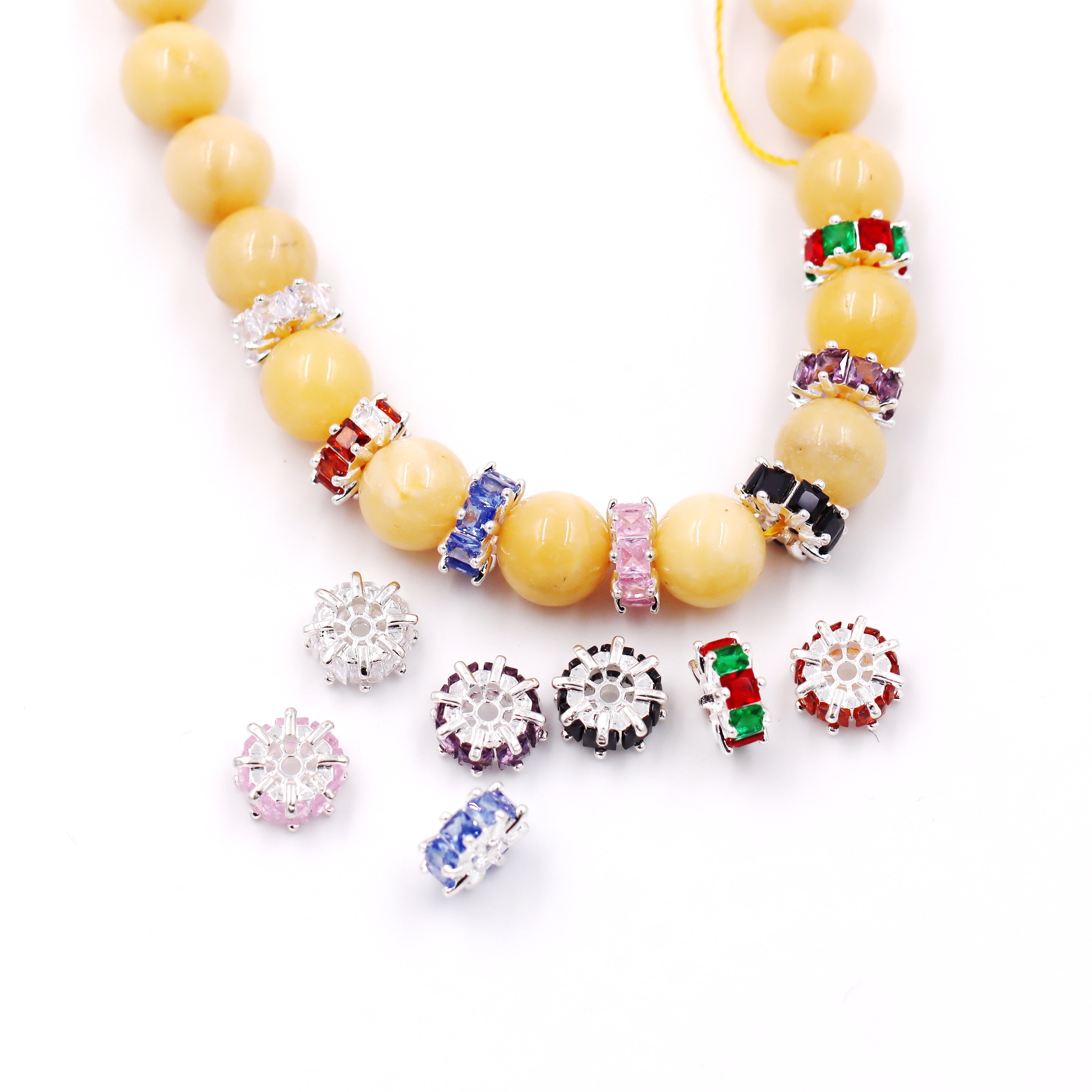 Malahill excellent quality cubic zirconia paved brass beads for jewelry making, sold per box 10 pieces inside