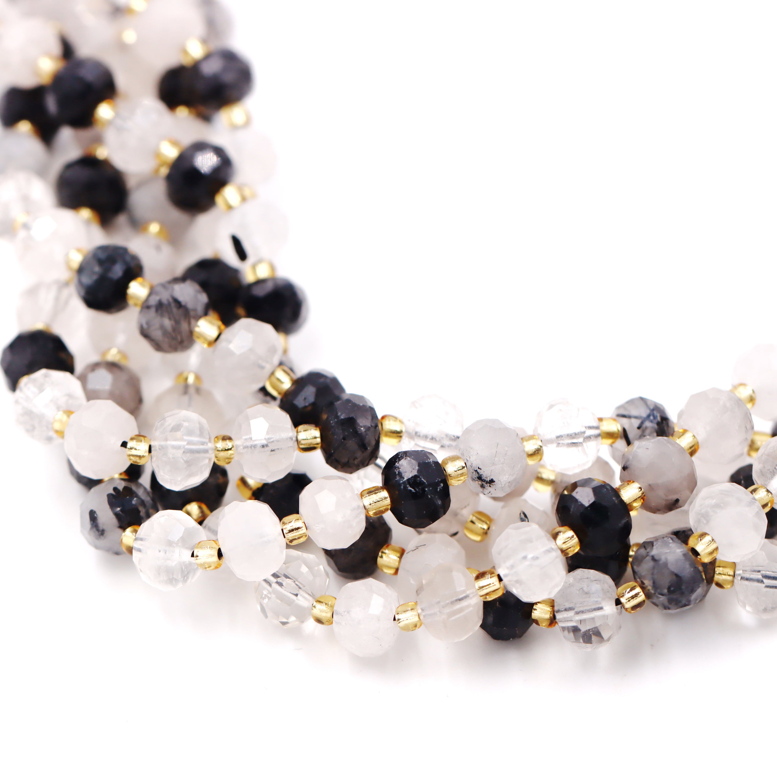 Malahill faceted rondelle gemstone for jewelry making, sold per bag 5 strands inside, Black Rutilated Quartz beads