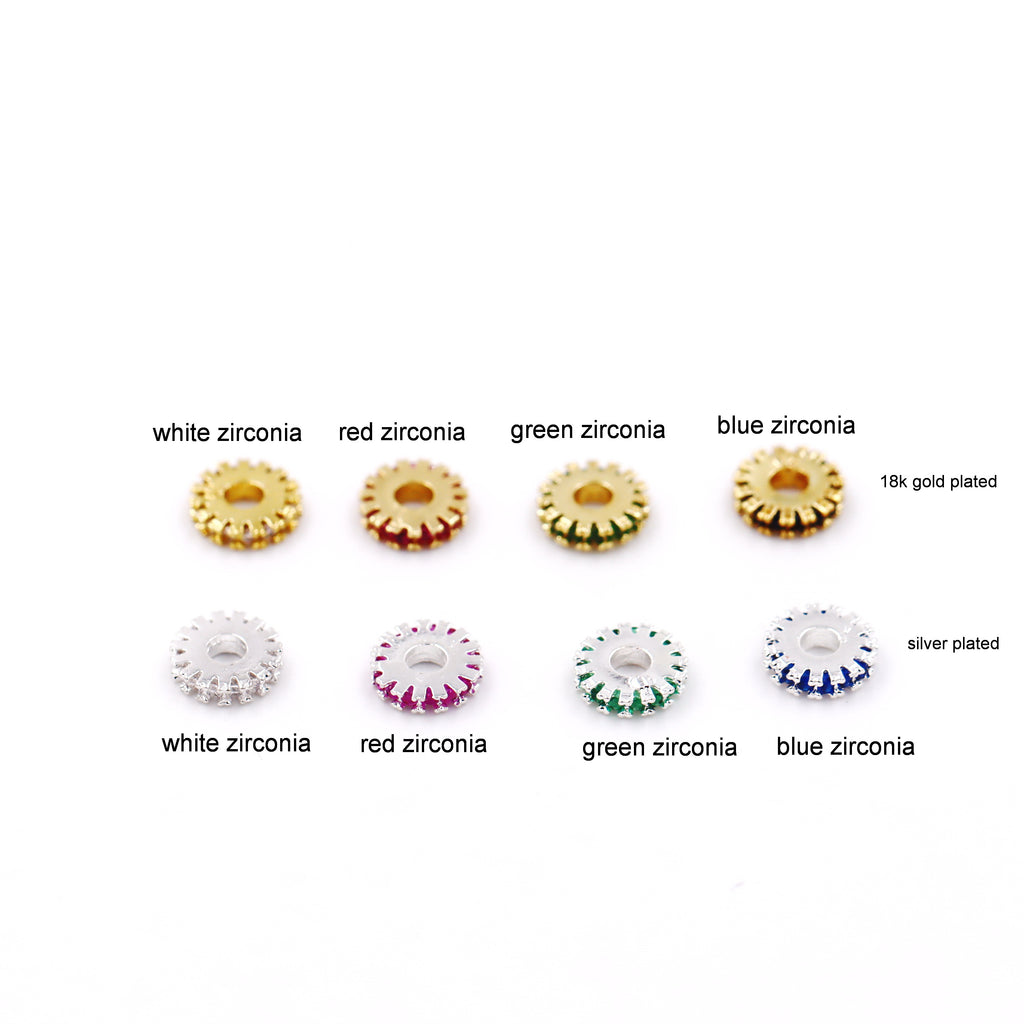 Malahill excellent quality cubic zirconia paved brass spacer beads for jewelry making, sold per box 30 pieces inside