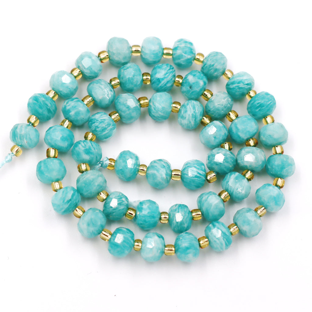 Malahill faceted rondelle gemstone for jewelry making, sold per bag 5 strands inside, Russia Amazonite beads
