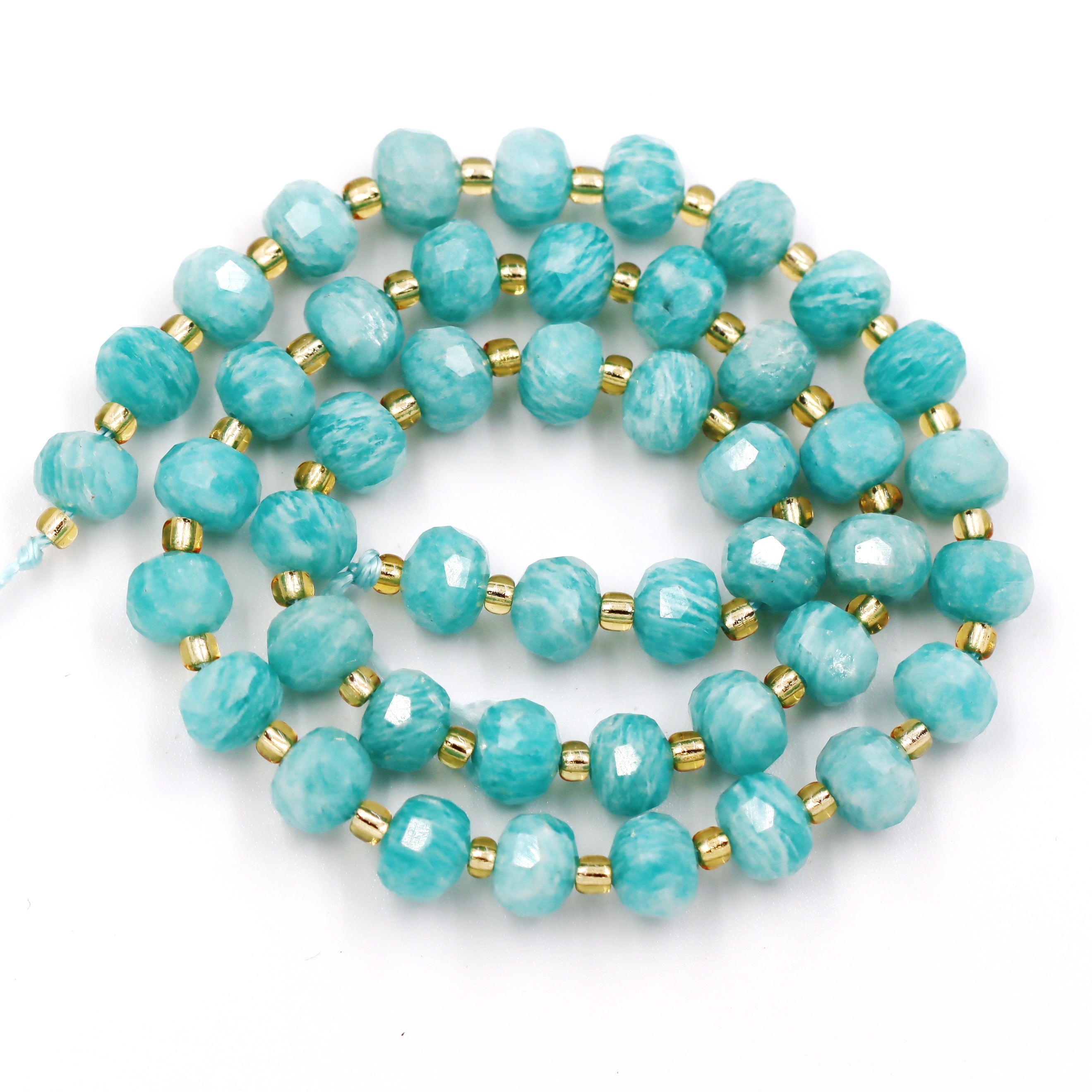 Malahill faceted rondelle gemstone for jewelry making, sold per bag 5 strands inside, Russia Amazonite beads