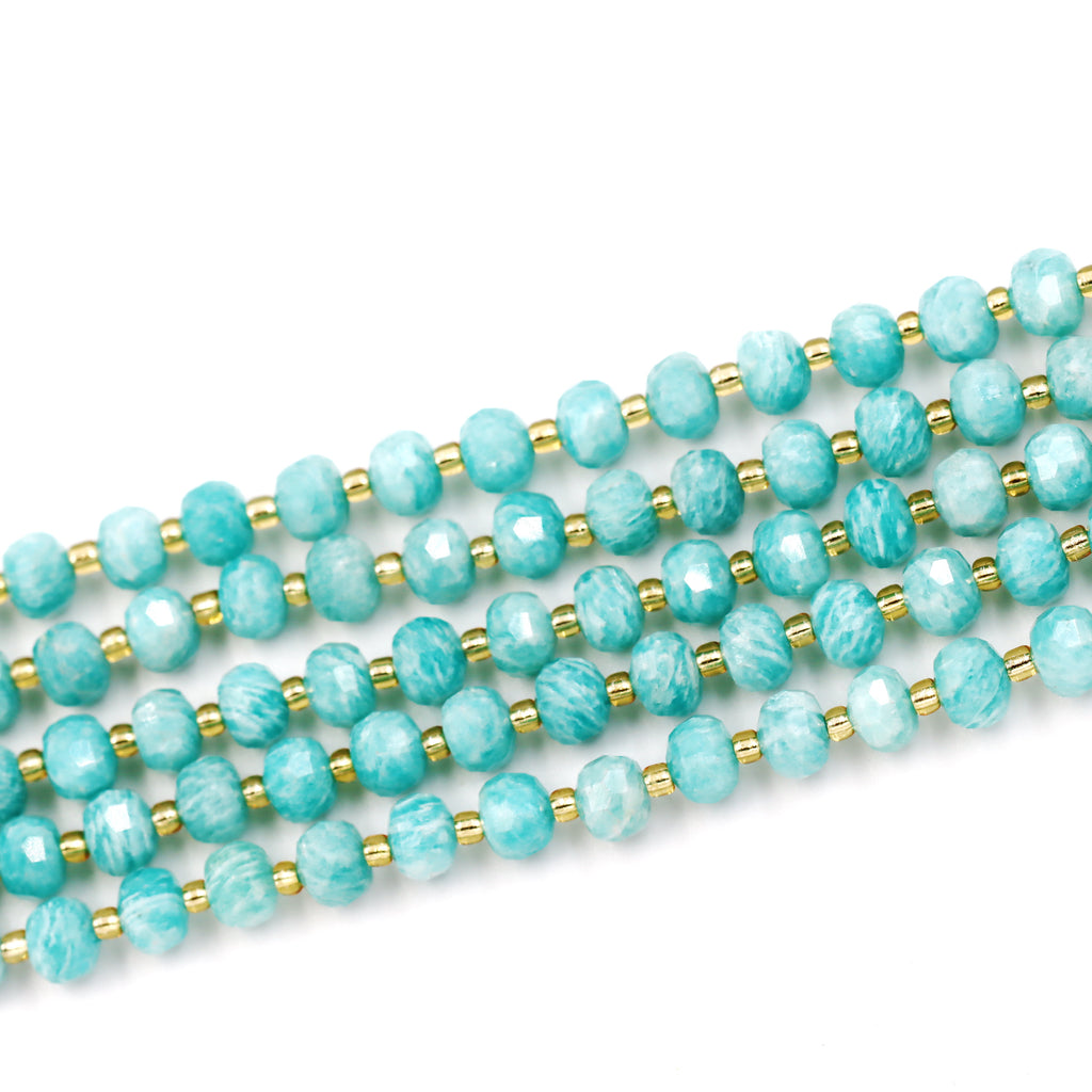 Malahill faceted rondelle gemstone for jewelry making, sold per bag 5 strands inside, Russia Amazonite beads