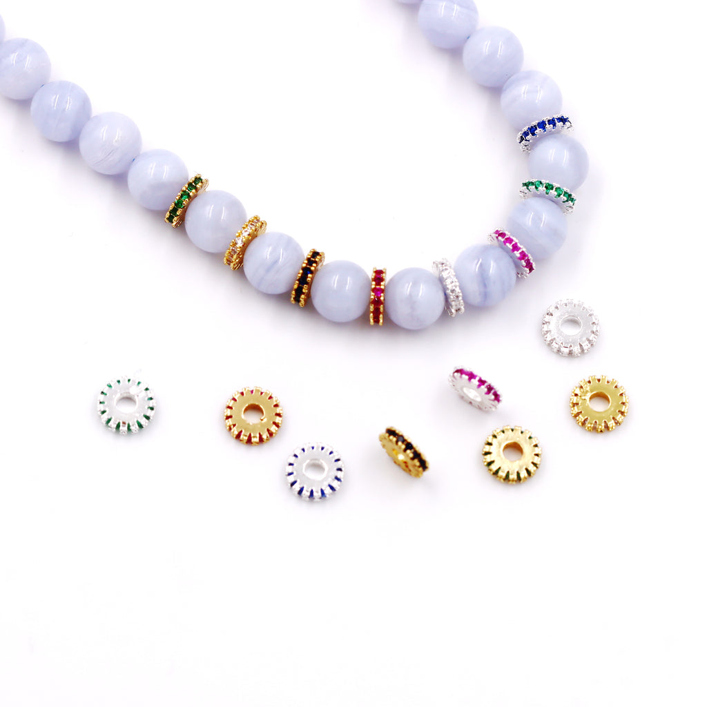 Malahill excellent quality cubic zirconia paved brass spacer beads for jewelry making, sold per box 30 pieces inside