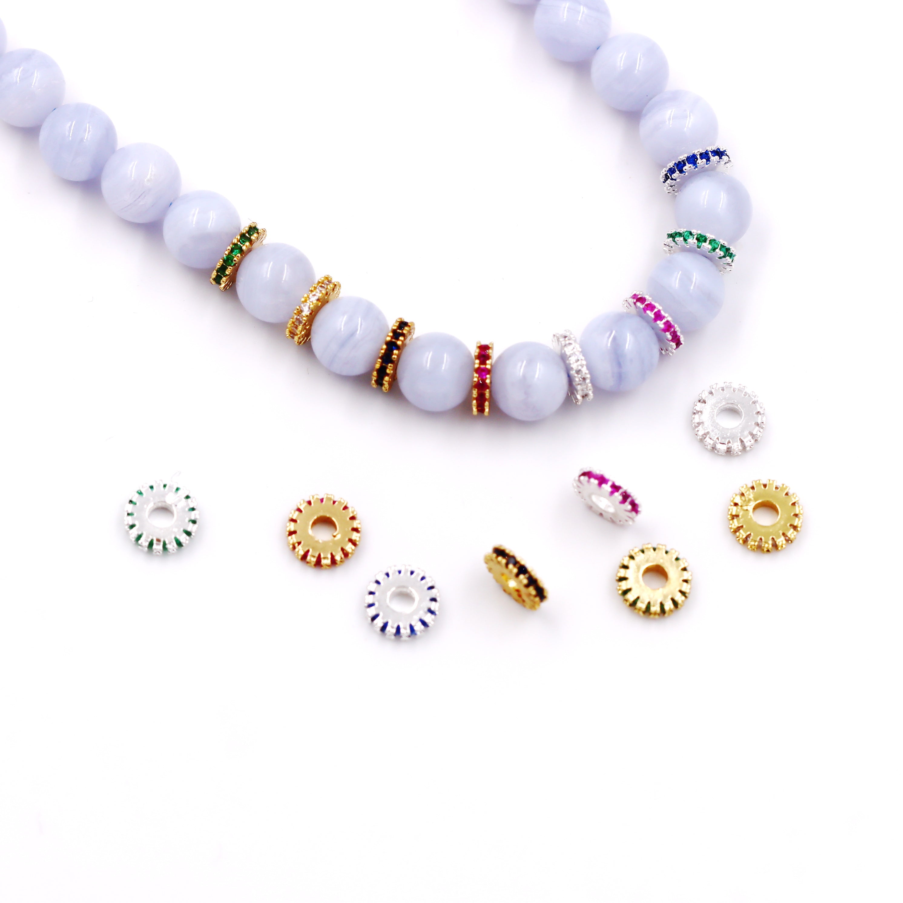 Malahill excellent quality cubic zirconia paved brass spacer beads for jewelry making, sold per box 30 pieces inside