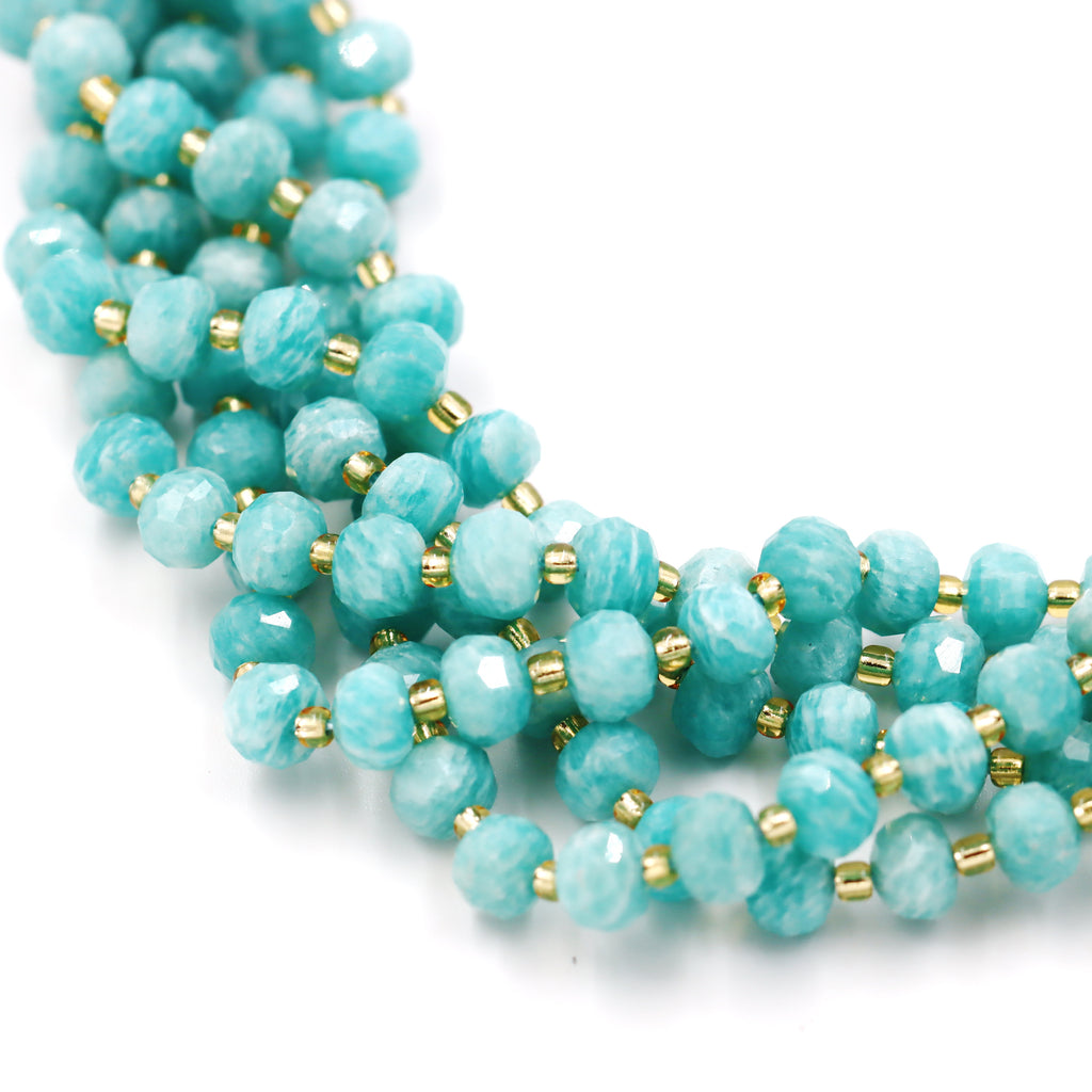 Malahill faceted rondelle gemstone for jewelry making, sold per bag 5 strands inside, Russia Amazonite beads