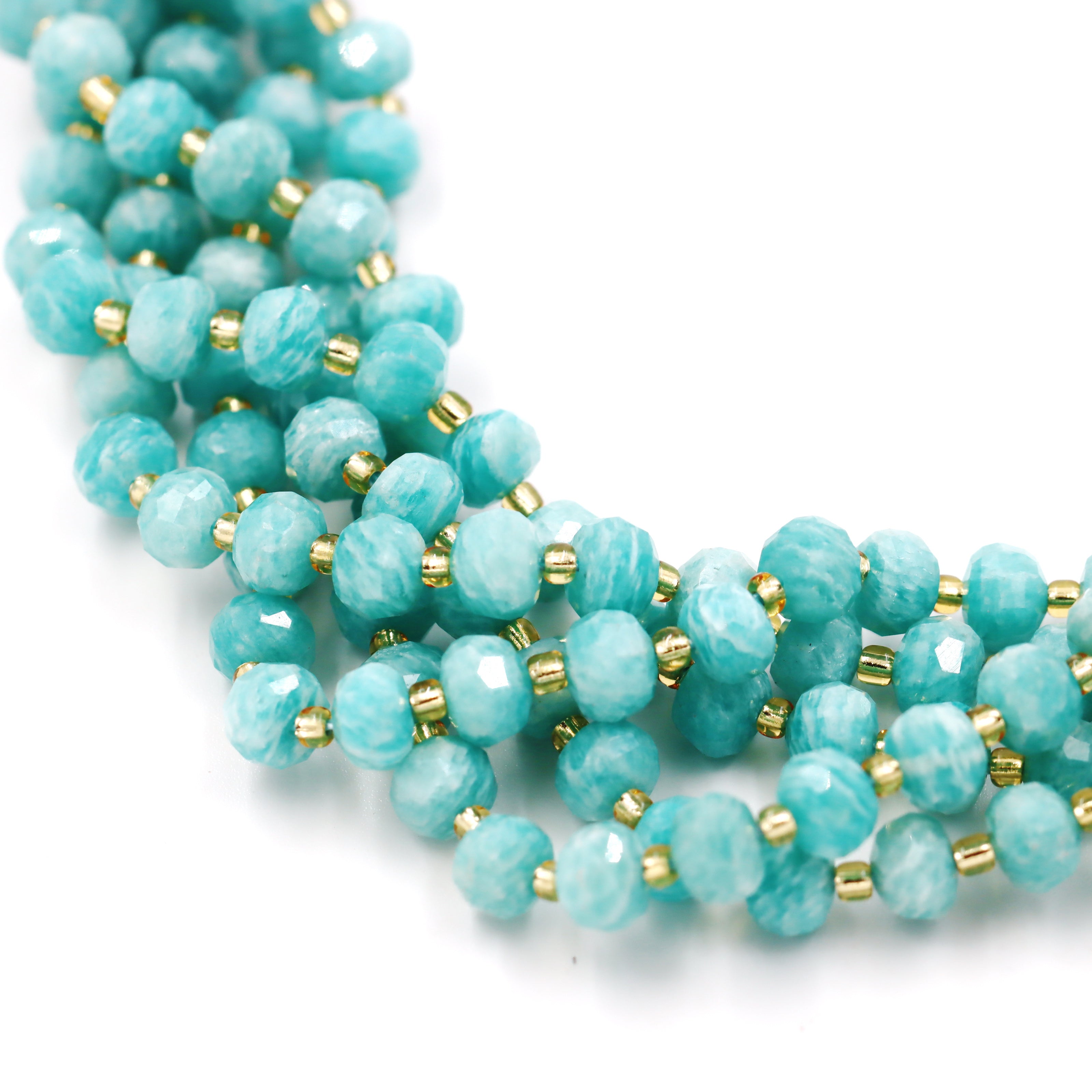 Malahill faceted rondelle gemstone for jewelry making, sold per bag 5 strands inside, Russia Amazonite beads