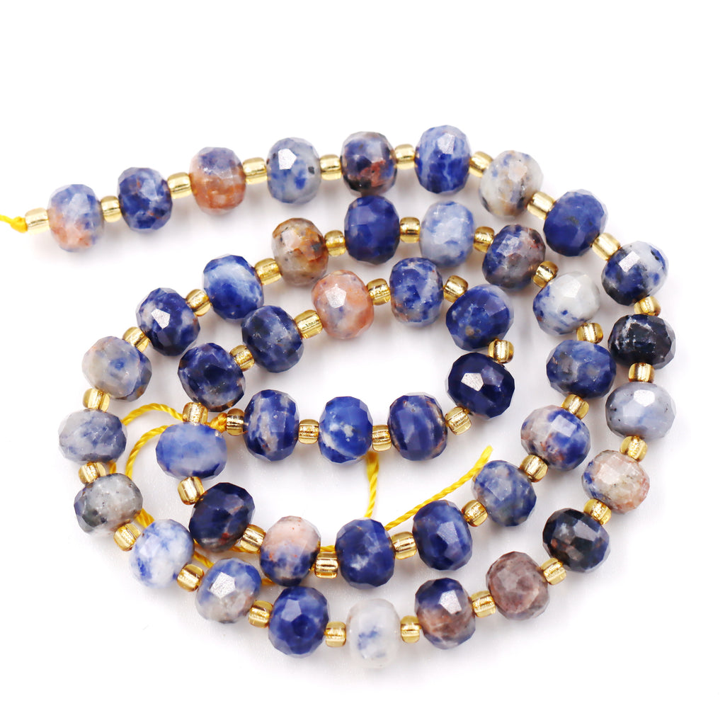 Malahill faceted rondelle gemstone for jewelry making, sold per bag 5 strands inside, Sodalite AB beads