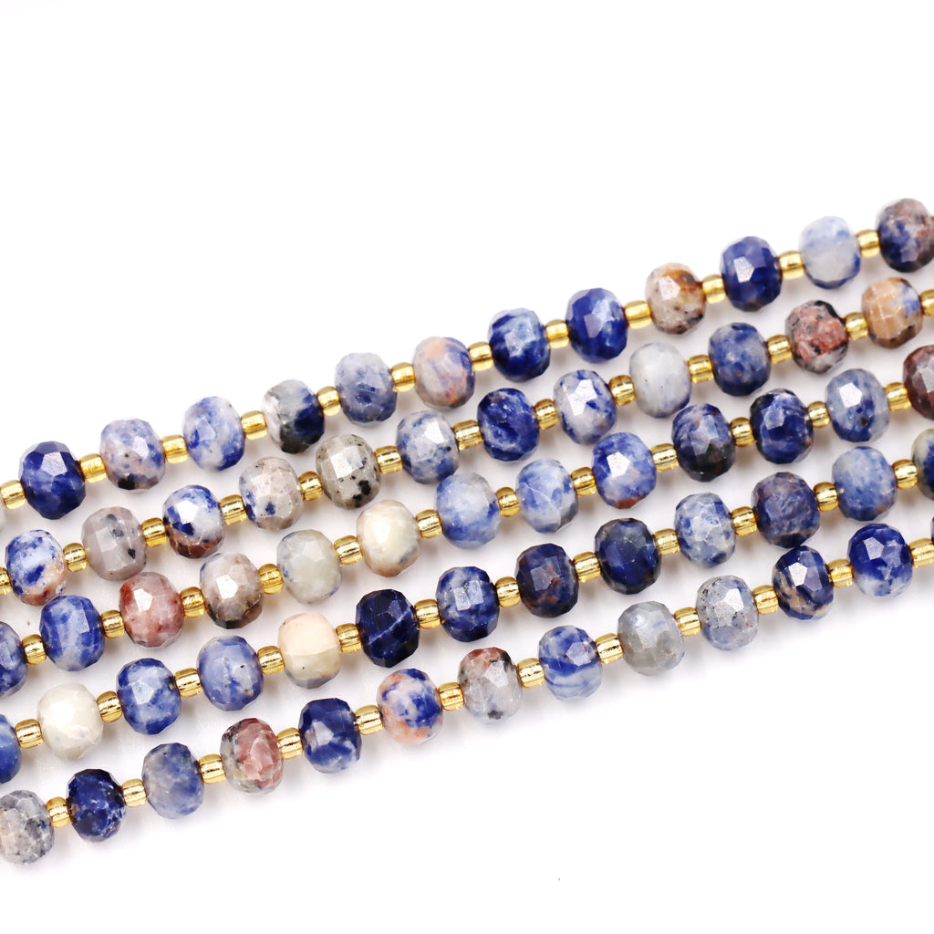 Malahill faceted rondelle gemstone for jewelry making, sold per bag 5 strands inside, Sodalite AB beads
