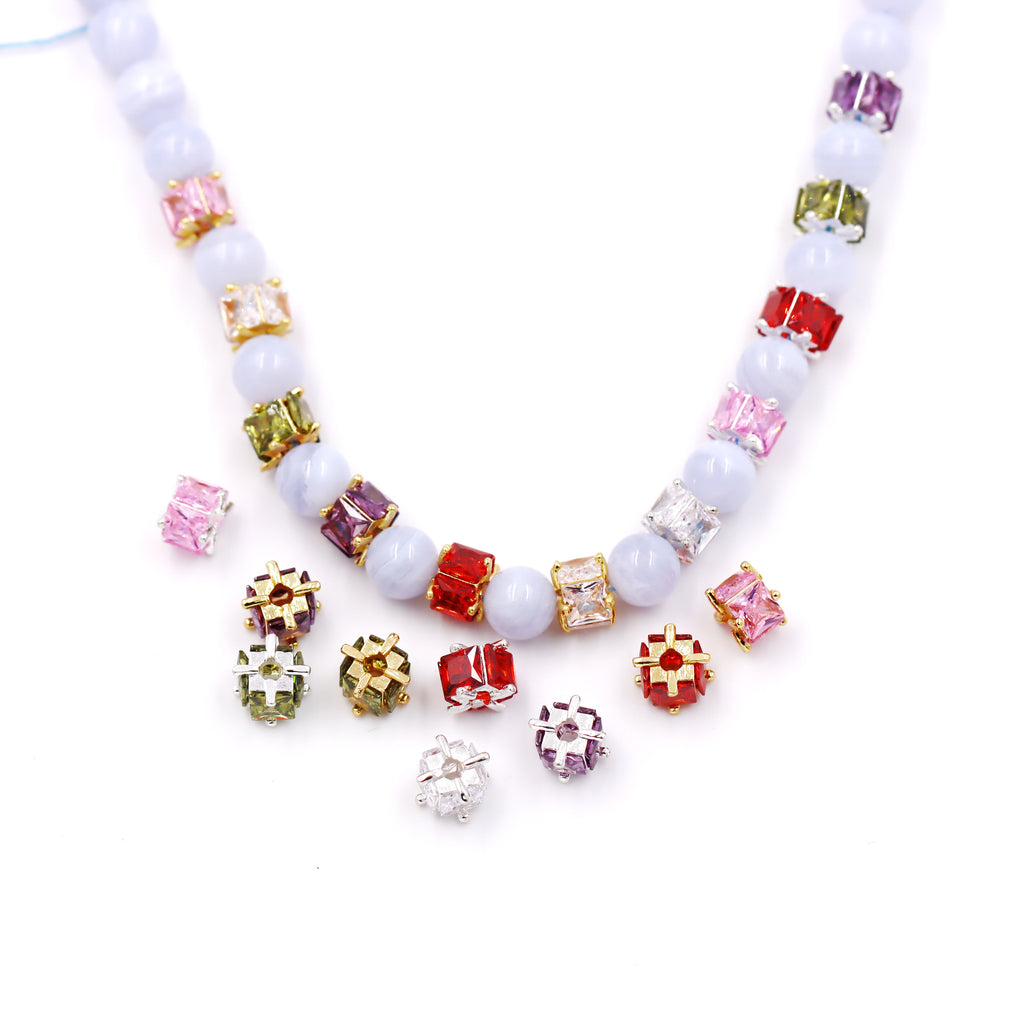 Malahill excellent quality cubic zirconia paved brass spacer beads for jewelry making, sold per box 10 pieces inside