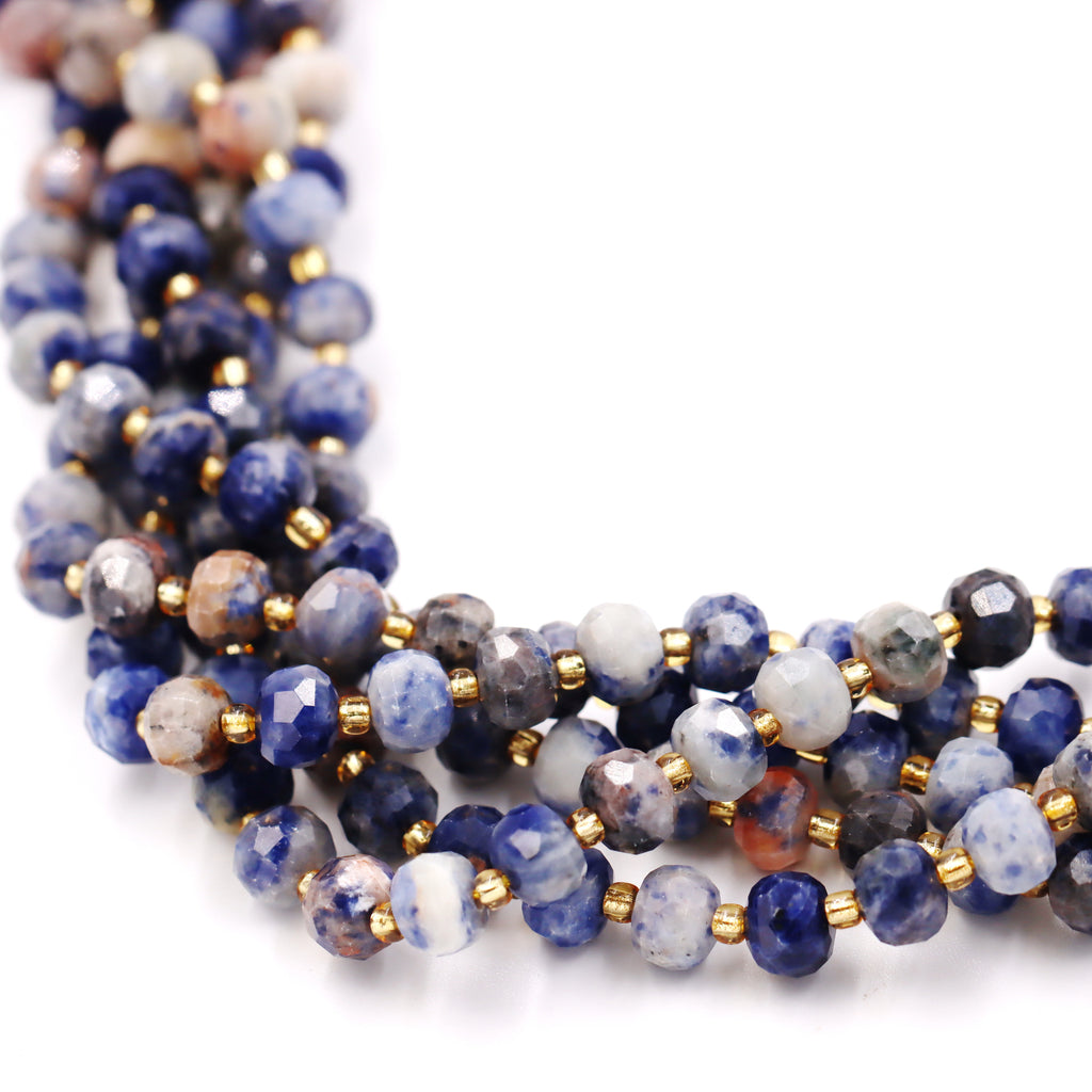 Malahill faceted rondelle gemstone for jewelry making, sold per bag 5 strands inside, Sodalite AB beads