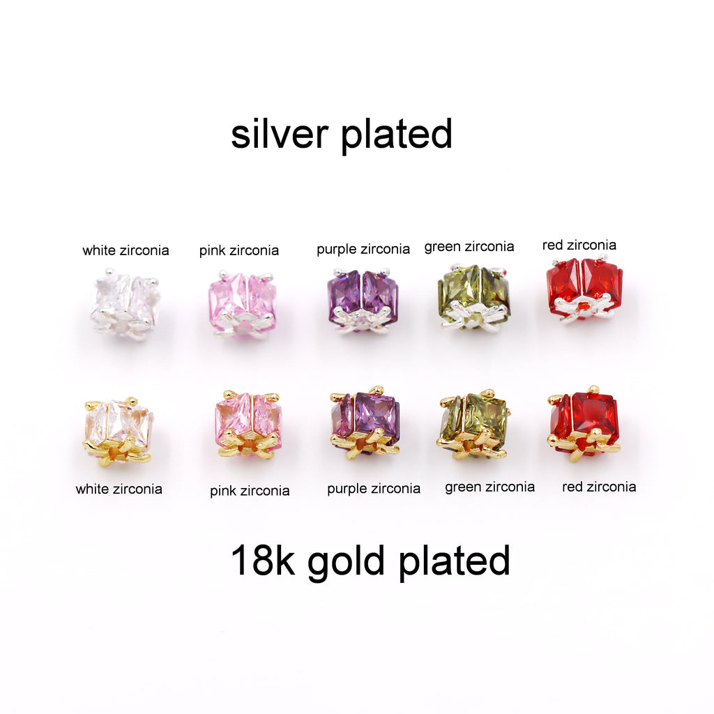 Malahill excellent quality cubic zirconia paved brass spacer beads for jewelry making, sold per box 10 pieces inside