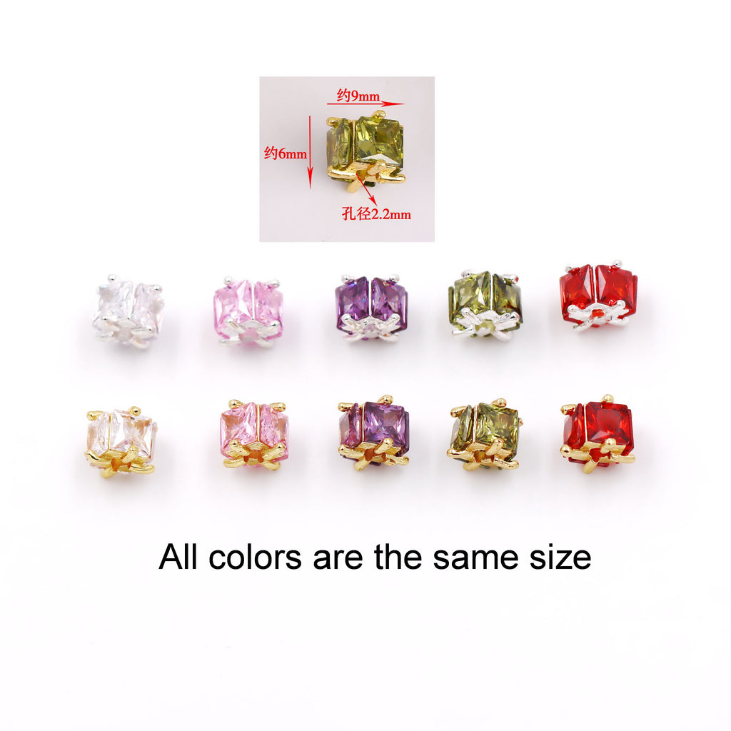 Malahill excellent quality cubic zirconia paved brass spacer beads for jewelry making, sold per box 10 pieces inside