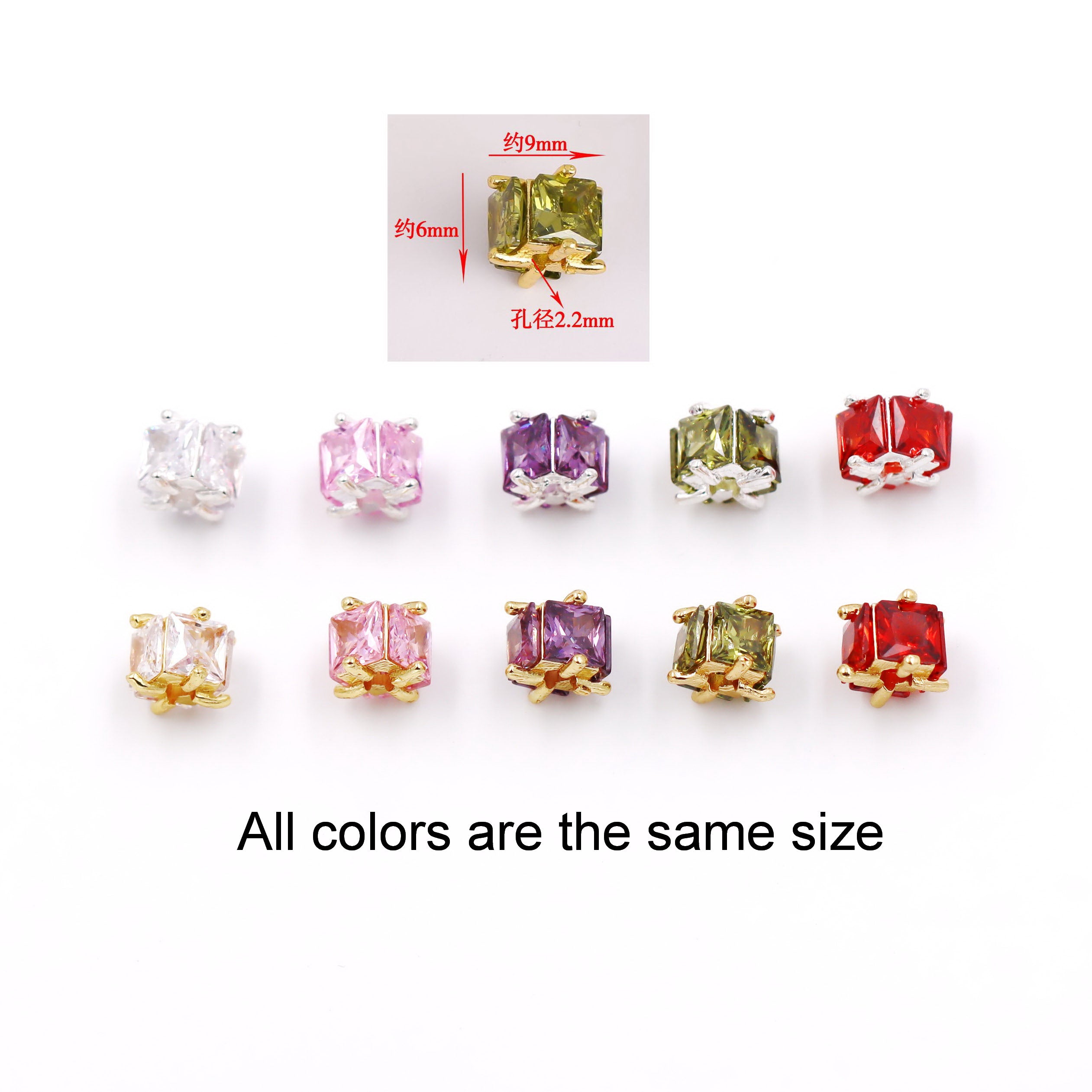 Malahill excellent quality cubic zirconia paved brass spacer beads for jewelry making, sold per box 10 pieces inside