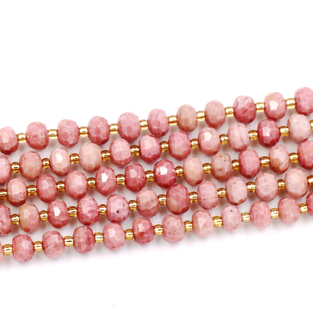 Malahill faceted rondelle gemstone for jewelry making, sold per bag 5 strands inside, Rhodonite beads