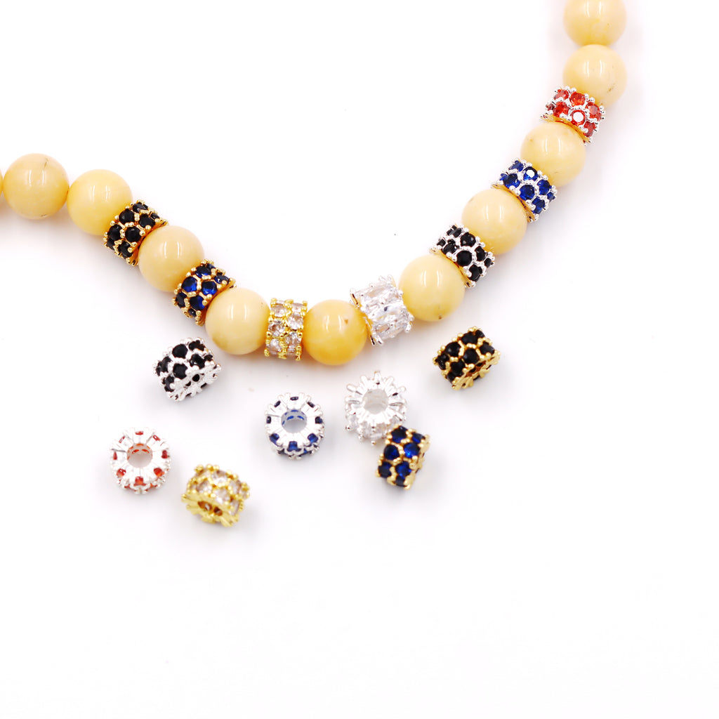 Malahill excellent quality cubic zirconia paved brass spacer beads for jewelry making, sold per box 10 pieces inside