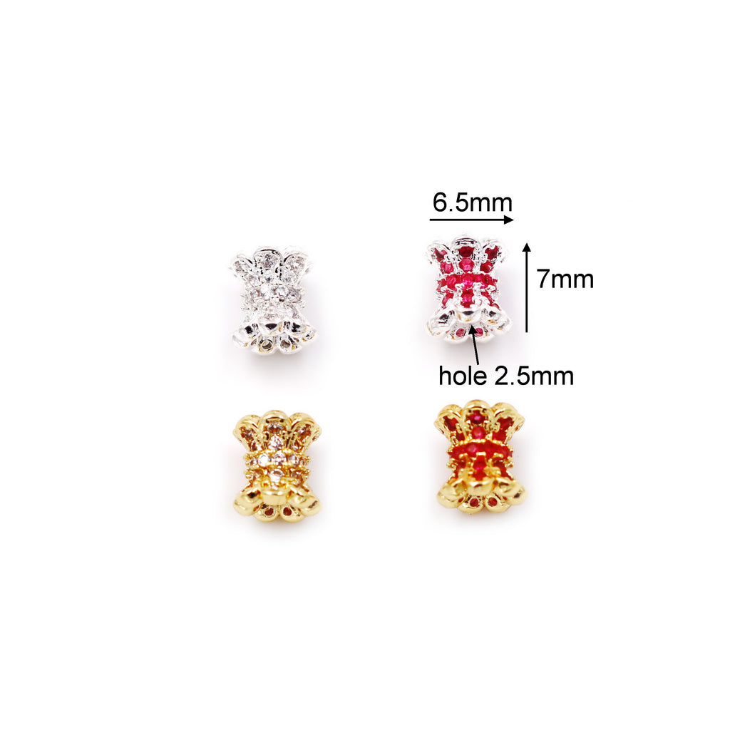 Malahill excellent quality cubic zirconia paved brass beads for jewelry making, sold per box 10 pieces inside