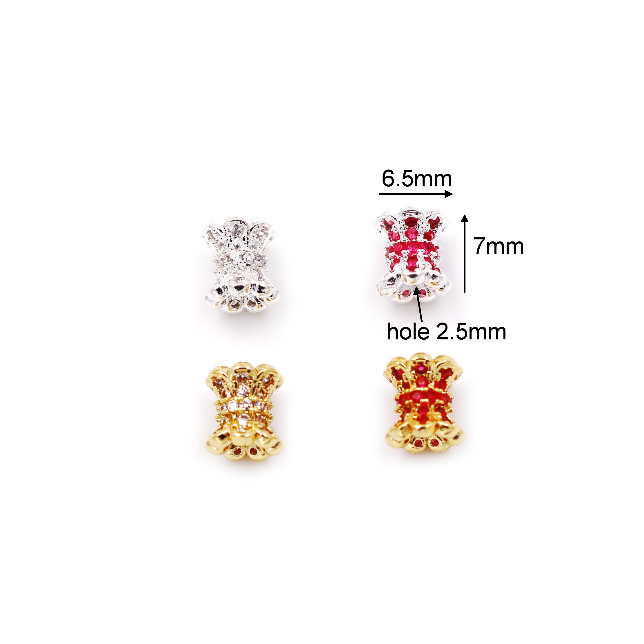 Malahill excellent quality cubic zirconia paved brass beads for jewelry making, sold per box 10 pieces inside