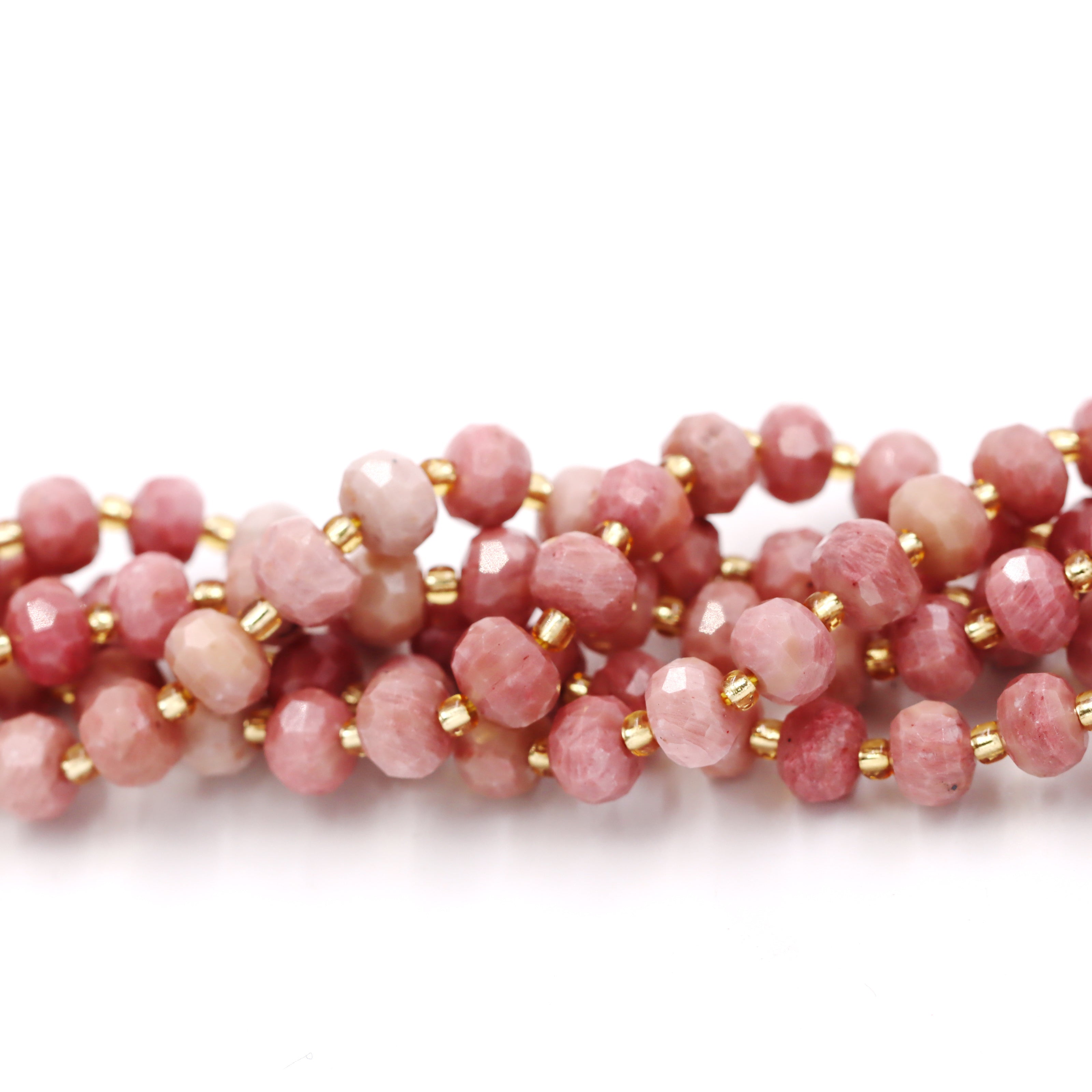 Malahill faceted rondelle gemstone for jewelry making, sold per bag 5 strands inside, Rhodonite beads