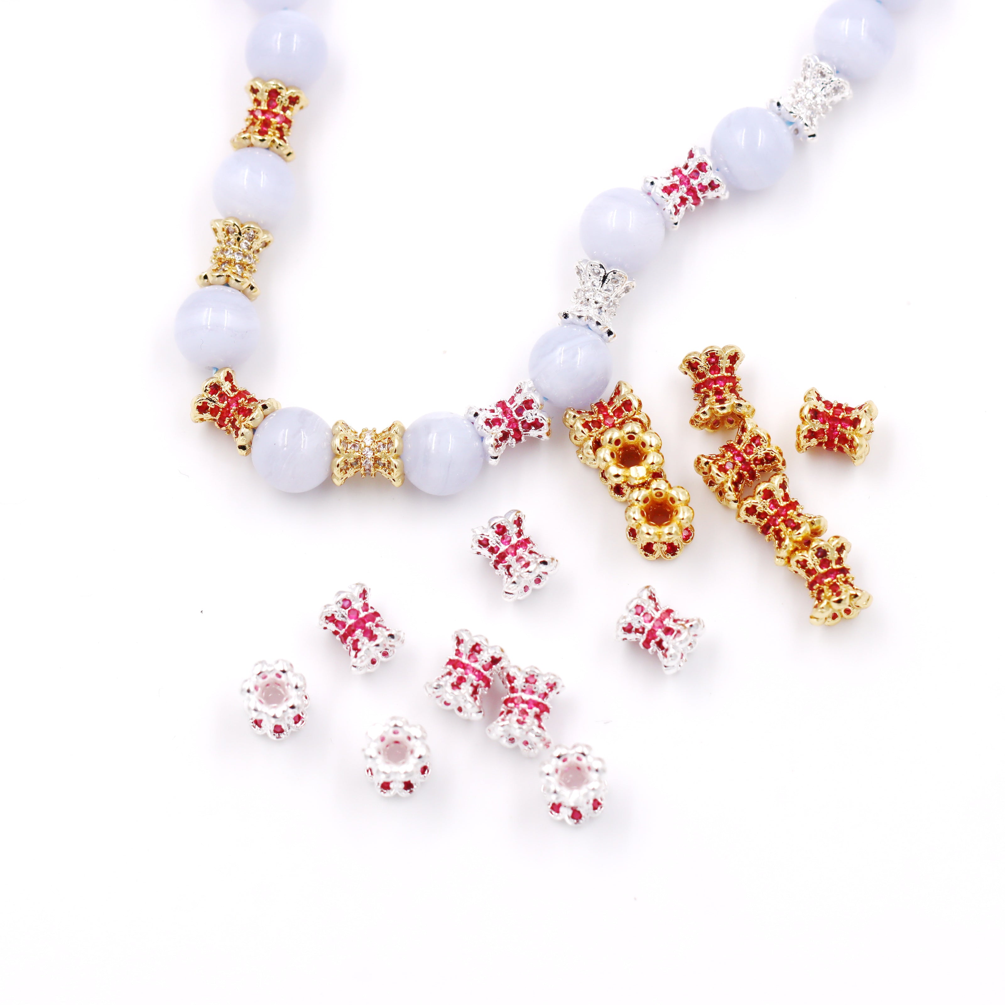 Malahill excellent quality cubic zirconia paved brass beads for jewelry making, sold per box 10 pieces inside