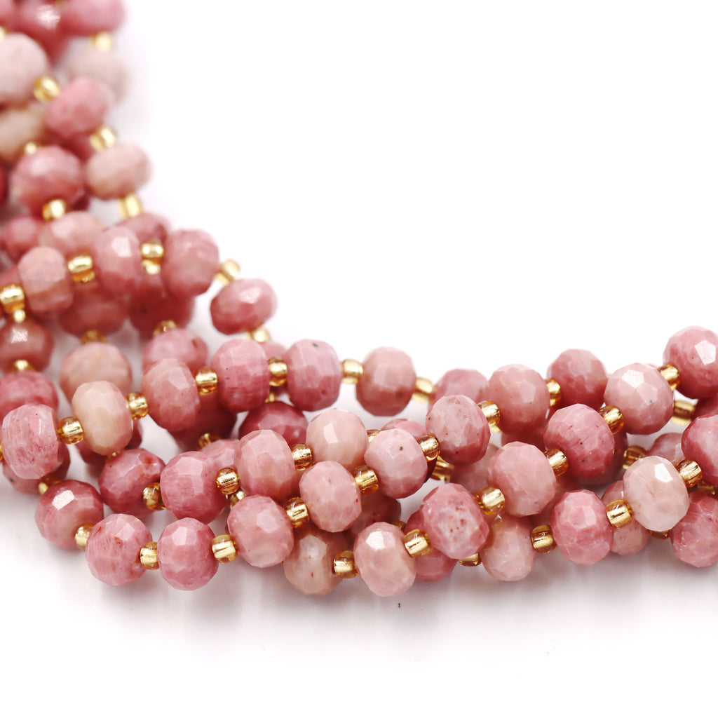 Malahill faceted rondelle gemstone for jewelry making, sold per bag 5 strands inside, Rhodonite beads