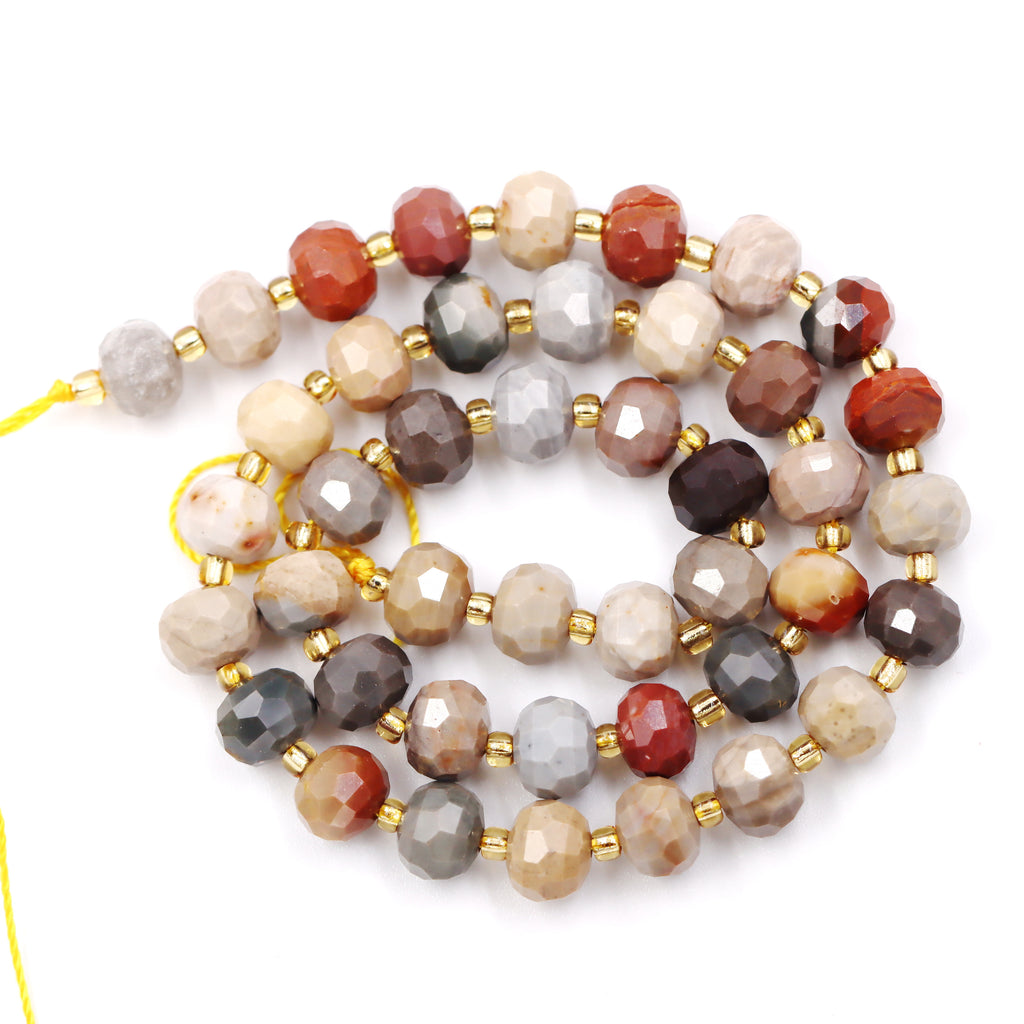 Malahill faceted rondelle gemstone for jewelry making, sold per bag 5 strands inside, Ocean Jasper beads