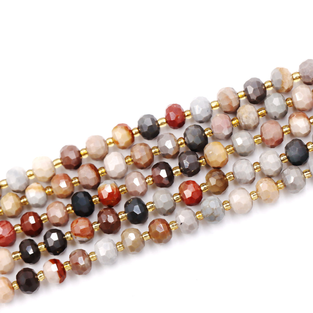 Malahill faceted rondelle gemstone for jewelry making, sold per bag 5 strands inside, Ocean Jasper beads