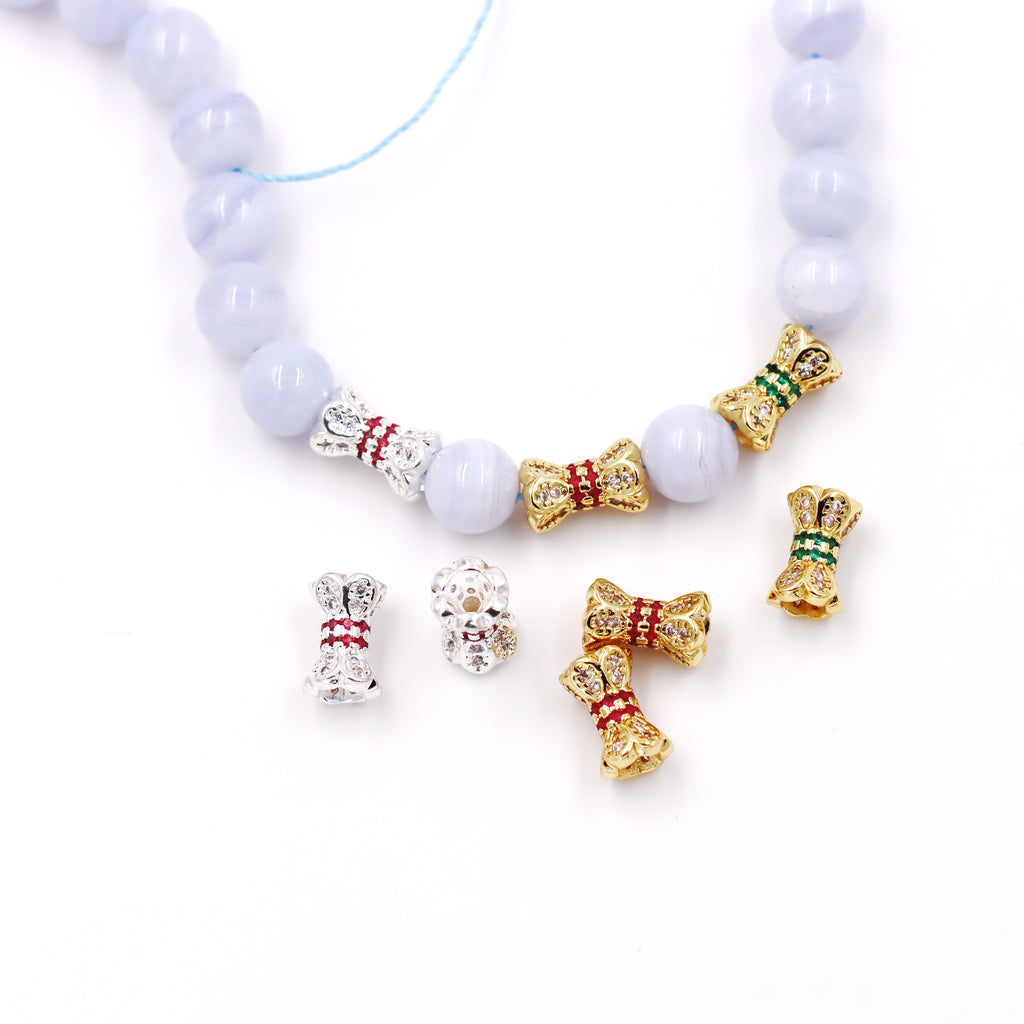 Malahill excellent quality cubic zirconia paved brass beads for jewelry making, sold per box 10 pieces inside