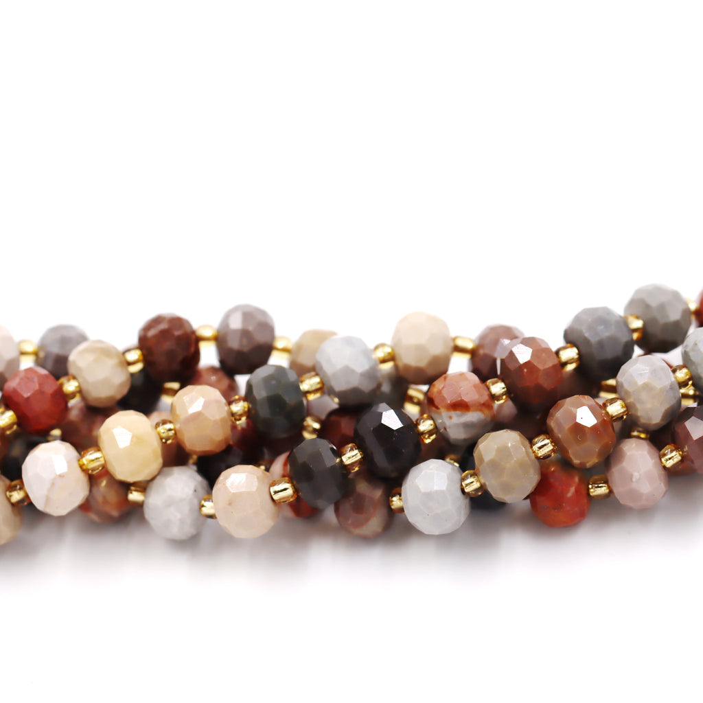 Malahill faceted rondelle gemstone for jewelry making, sold per bag 5 strands inside, Ocean Jasper beads