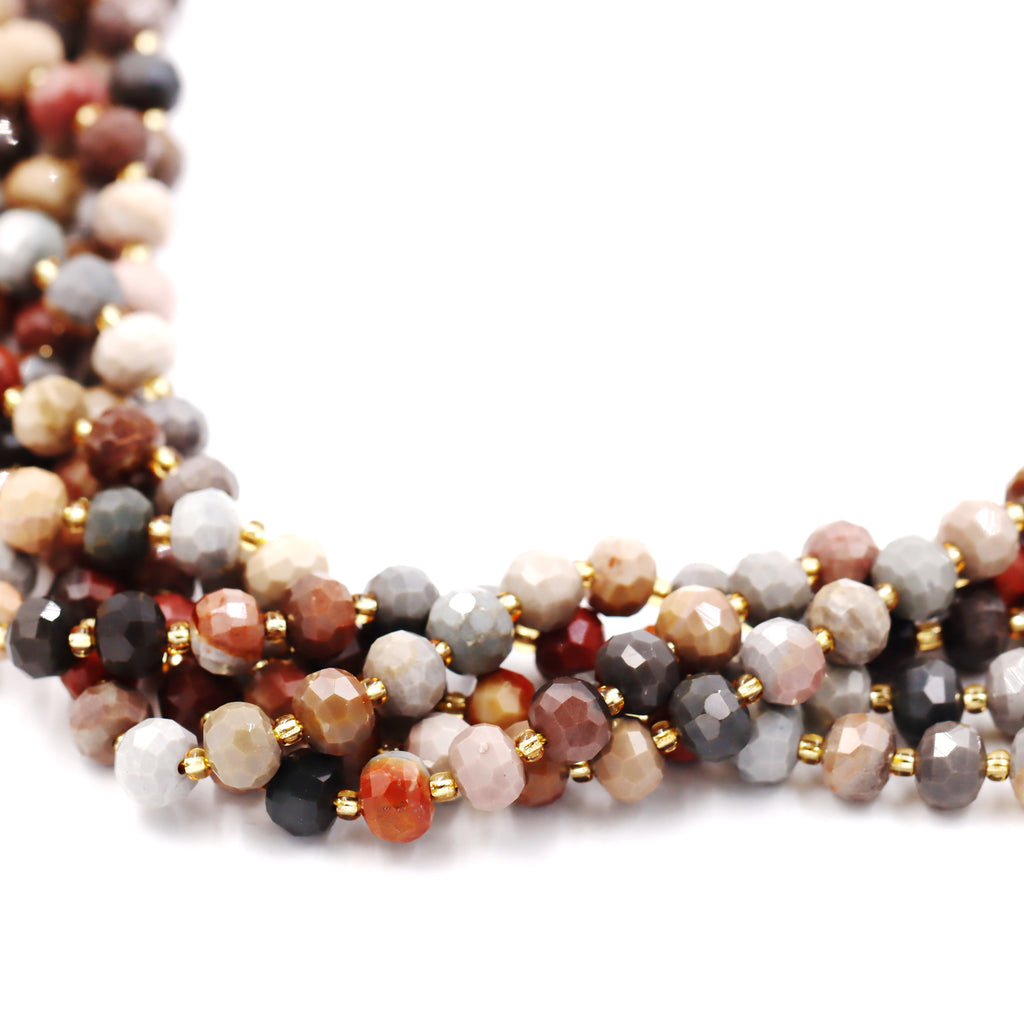 Malahill faceted rondelle gemstone for jewelry making, sold per bag 5 strands inside, Ocean Jasper beads